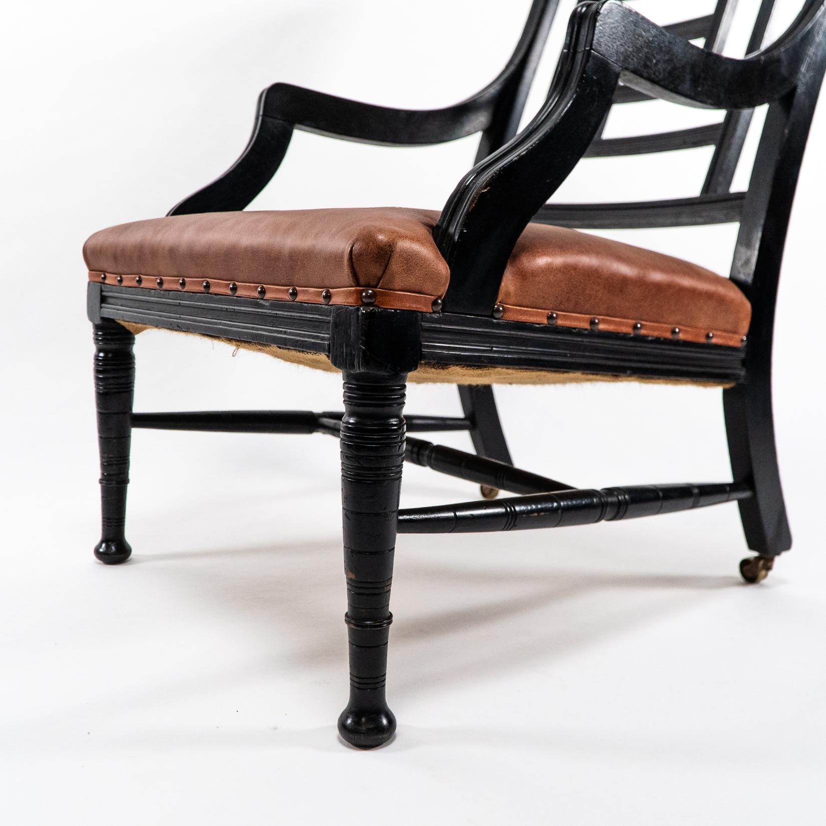 E. W. Godwin, attri. Two Anglo-Japanese Aesthetic Movement Ebonized Armchairs For Sale 5