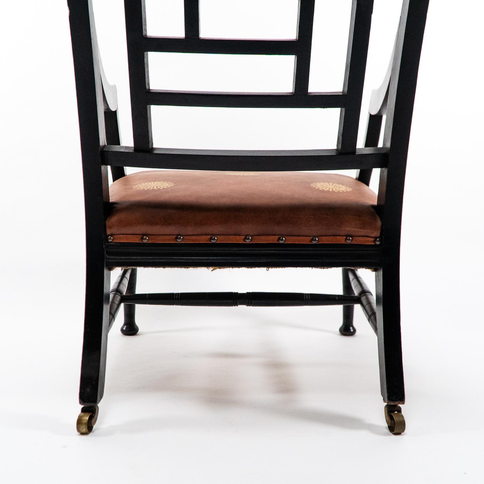 E. W. Godwin, attri. Two Anglo-Japanese Aesthetic Movement Ebonized Armchairs For Sale 7