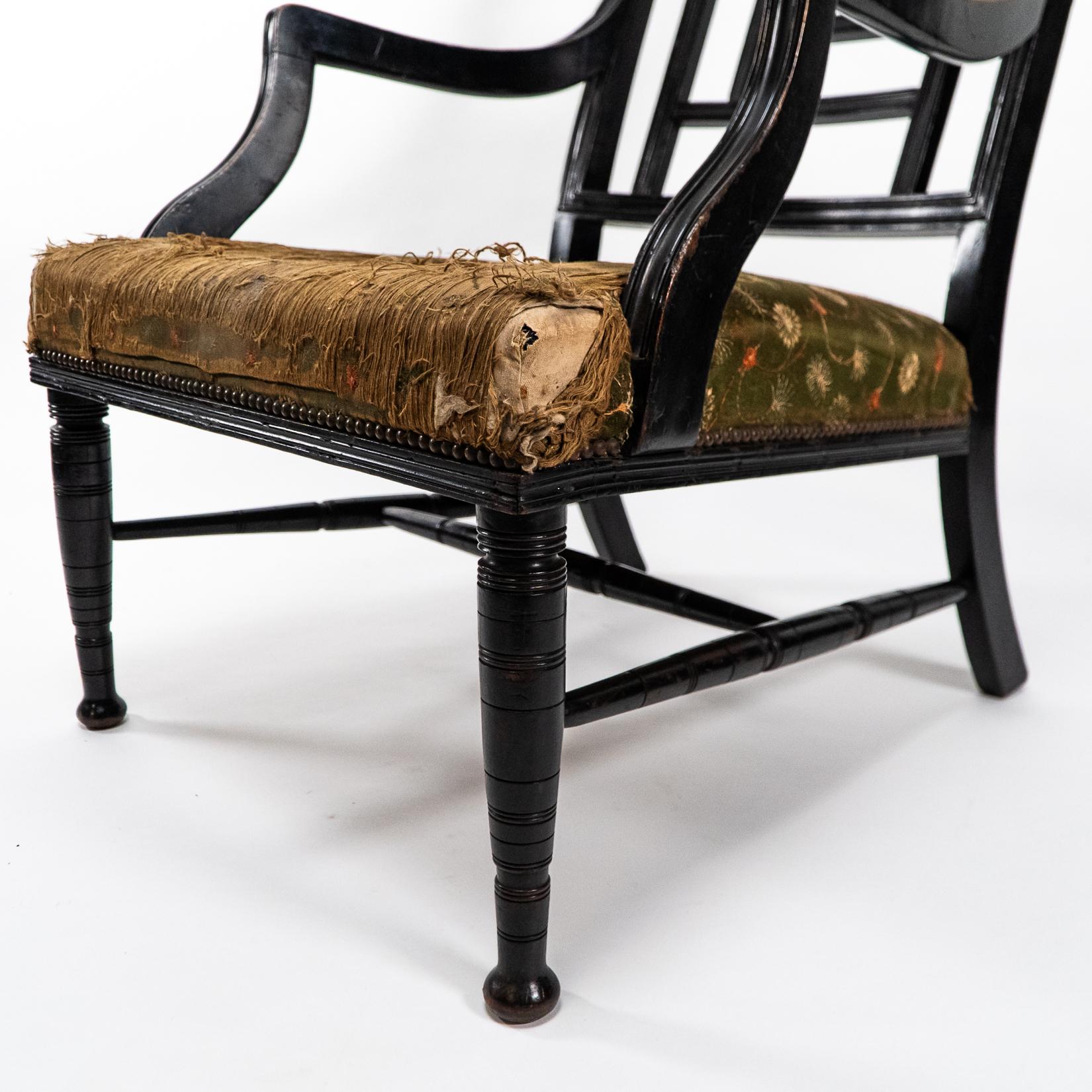 E. W. Godwin, attri. Two Anglo-Japanese Aesthetic Movement Ebonized Armchairs For Sale 9