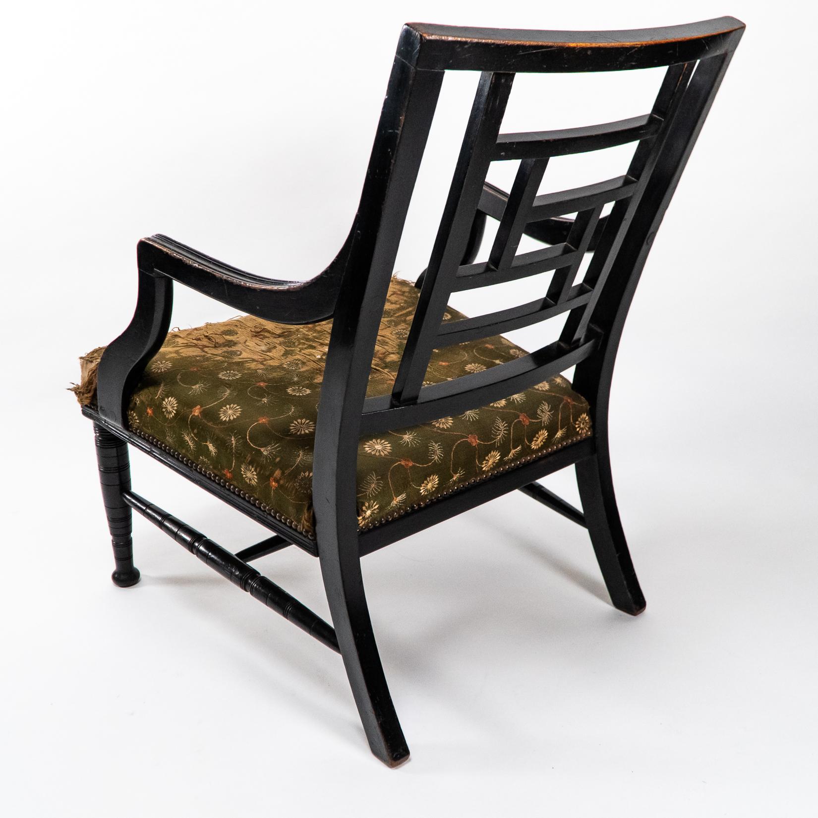 E. W. Godwin, attri. Two Anglo-Japanese Aesthetic Movement Ebonized Armchairs For Sale 10