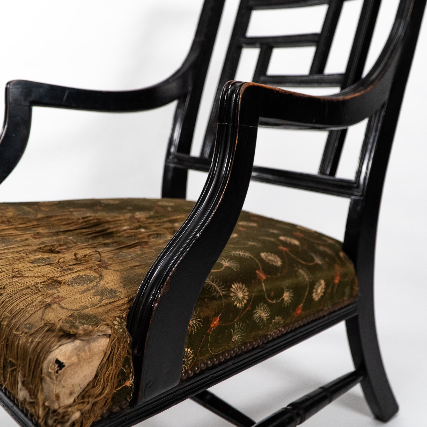 E. W. Godwin, attri. Two Anglo-Japanese Aesthetic Movement Ebonized Armchairs For Sale 11