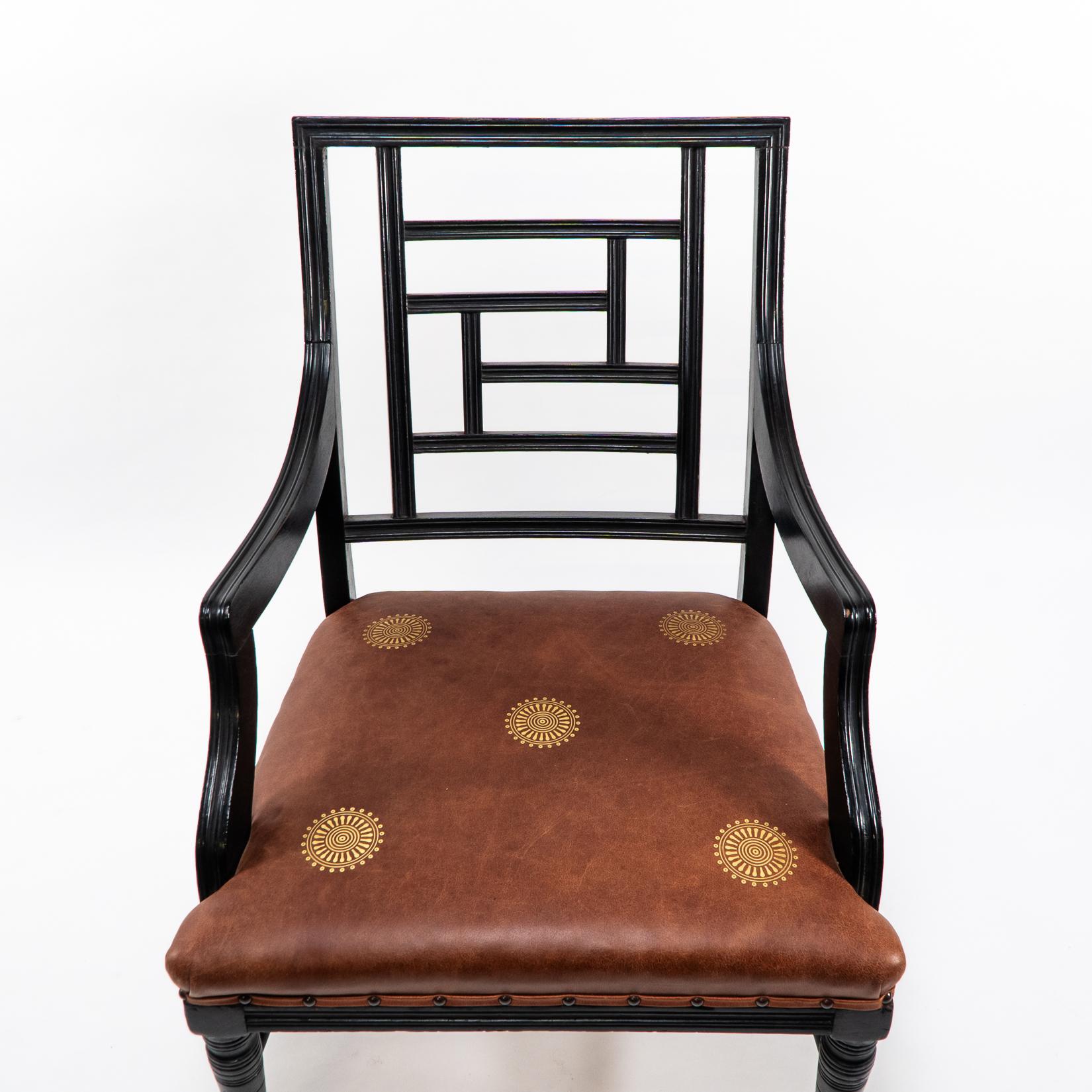 E. W. Godwin, attri. Two Anglo-Japanese Aesthetic Movement Ebonized Armchairs For Sale 2