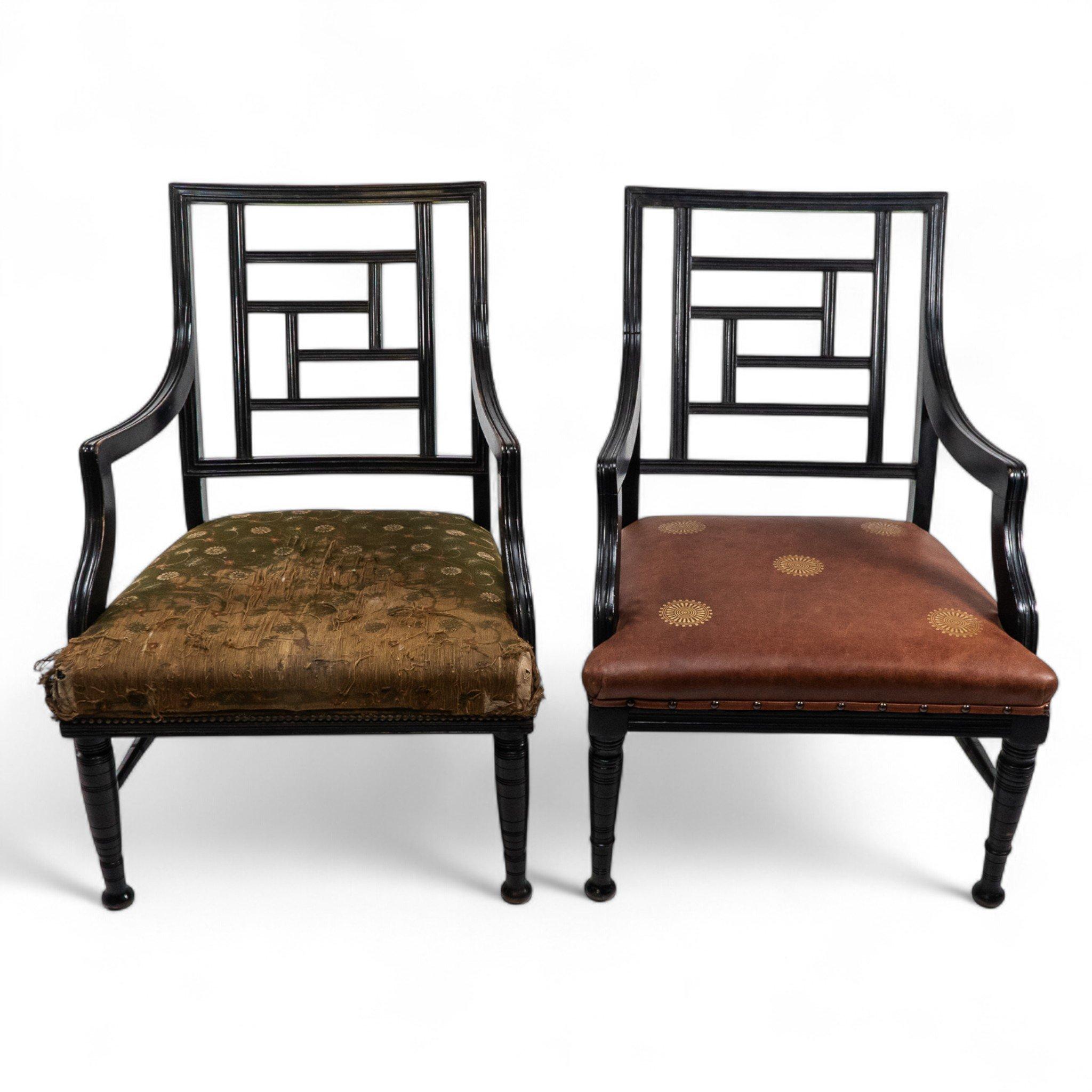 E. W. Godwin, attri. Zwei anglo-japanische Aesthetic Movement Sessel aus Ebenholz im Angebot