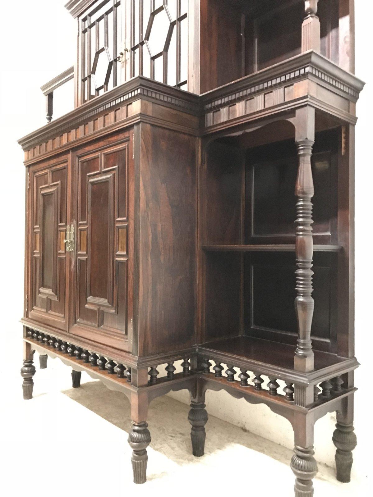 E W Godwin Attribute by Collinson & Lock Rosewood Cabinet, London Stamped 7784 5