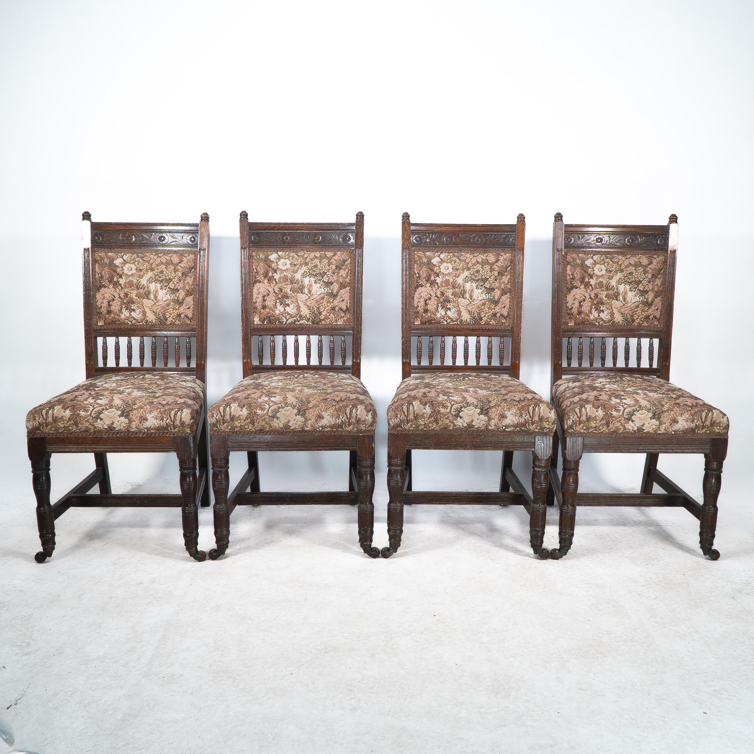 English E W Godwin attributed, A set of four Aesthetic Movement oak dining chairs For Sale