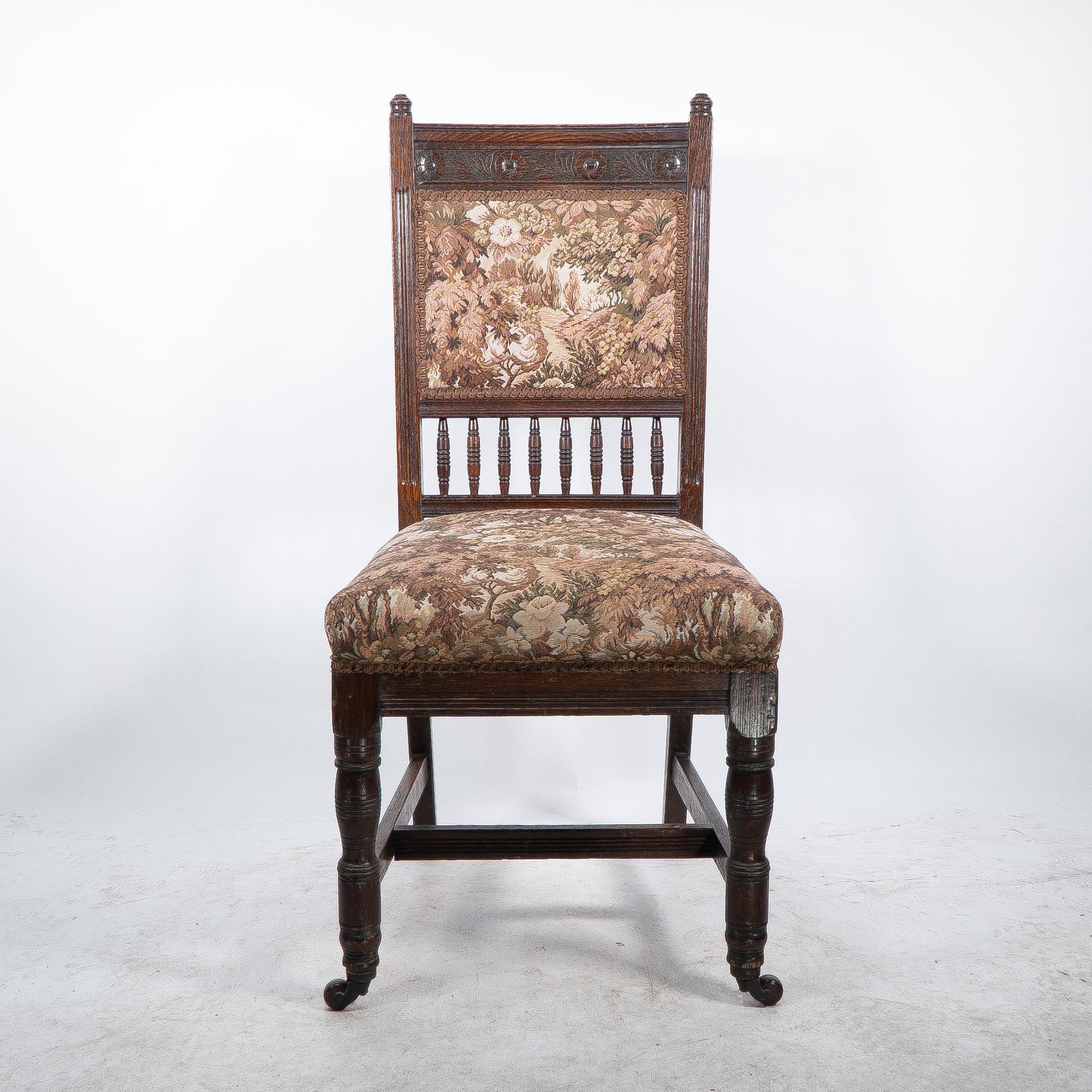 Late 19th Century E W Godwin attributed, A set of four Aesthetic Movement oak dining chairs For Sale