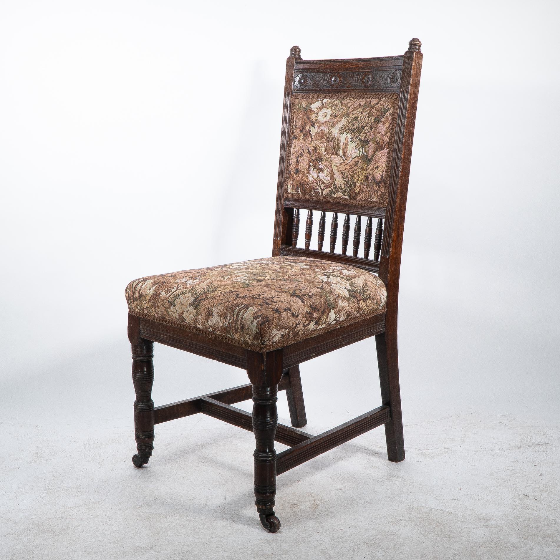 Oak E W Godwin attributed, A set of four Aesthetic Movement oak dining chairs For Sale