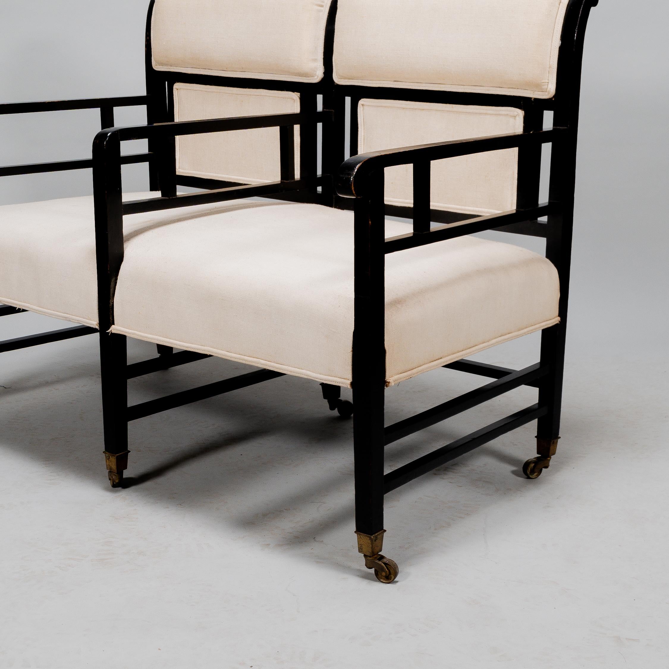E W Godwin (attributed). An Anglo-Japanese ebonized duet or conversation settee. For Sale 9
