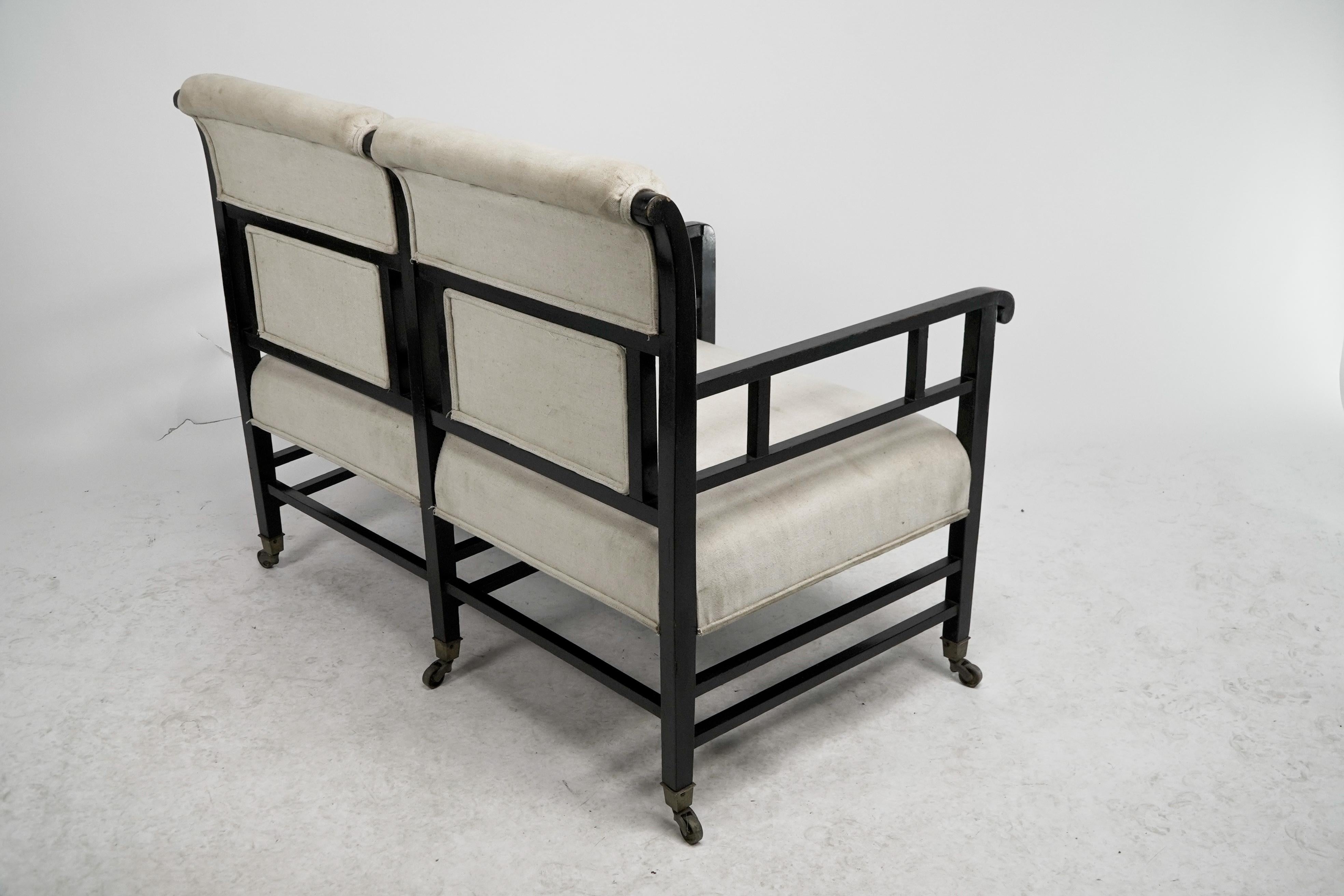 E W Godwin (attributed). An Anglo-Japanese ebonized duet or conversation settee. For Sale 9