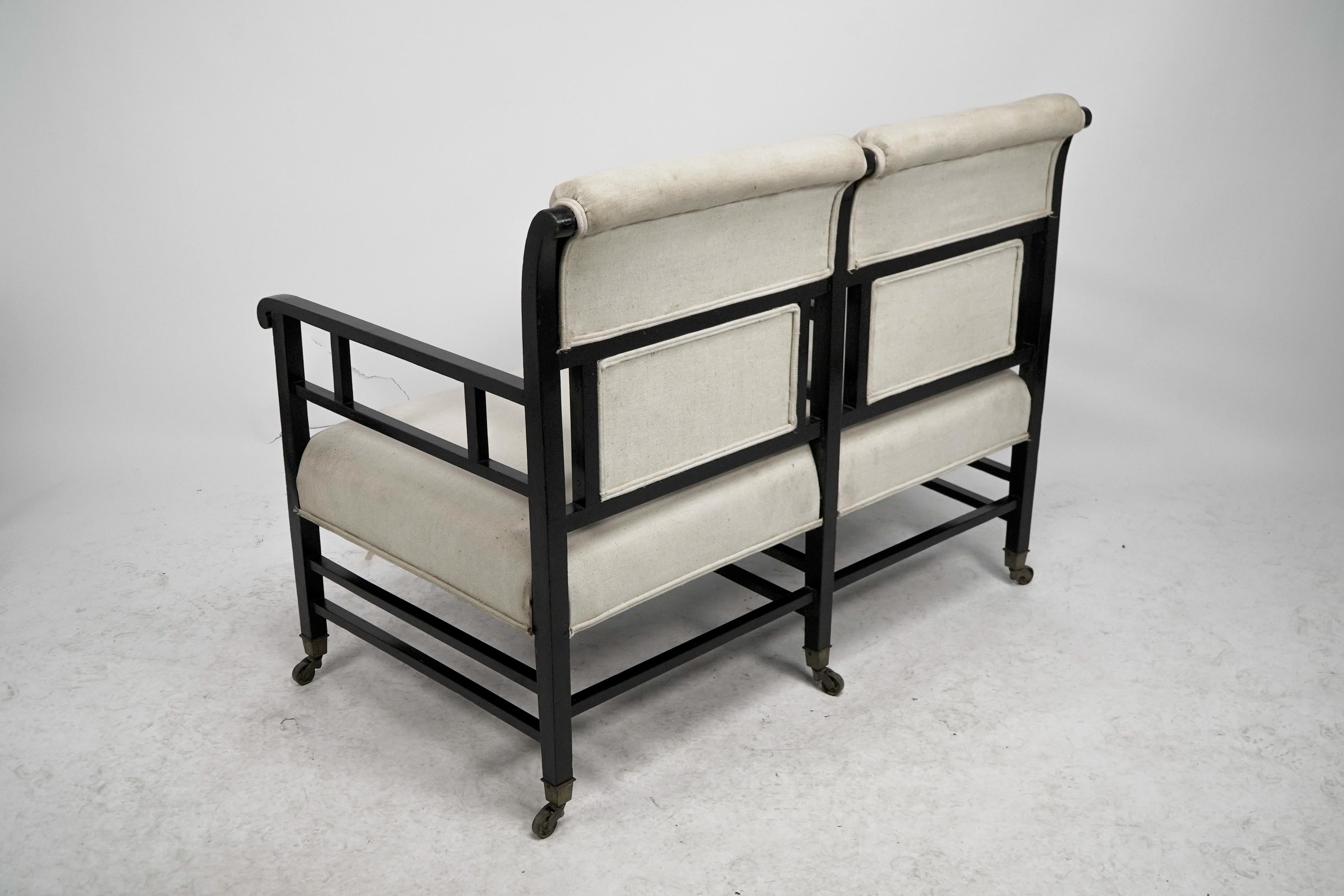 E W Godwin (attributed). An Anglo-Japanese ebonized duet or conversation settee. For Sale 10