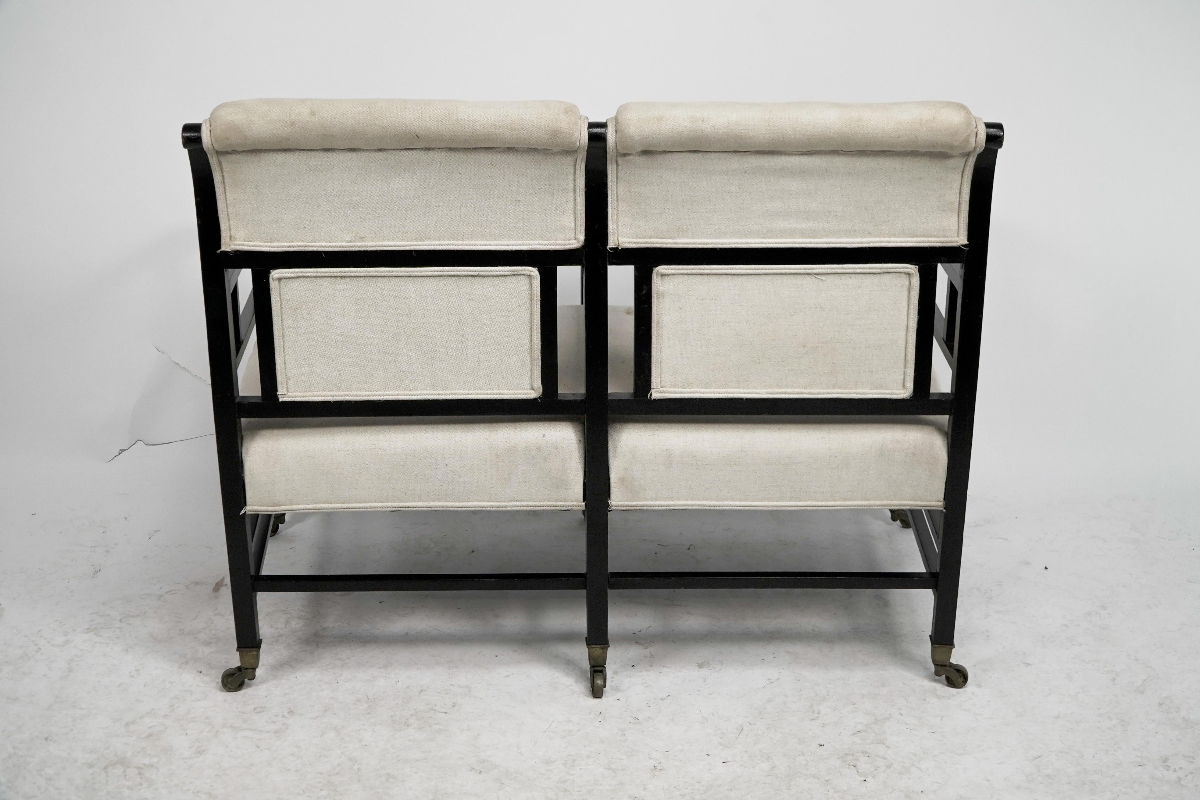 E W Godwin (attributed). An Anglo-Japanese ebonized duet or conversation settee. For Sale 11