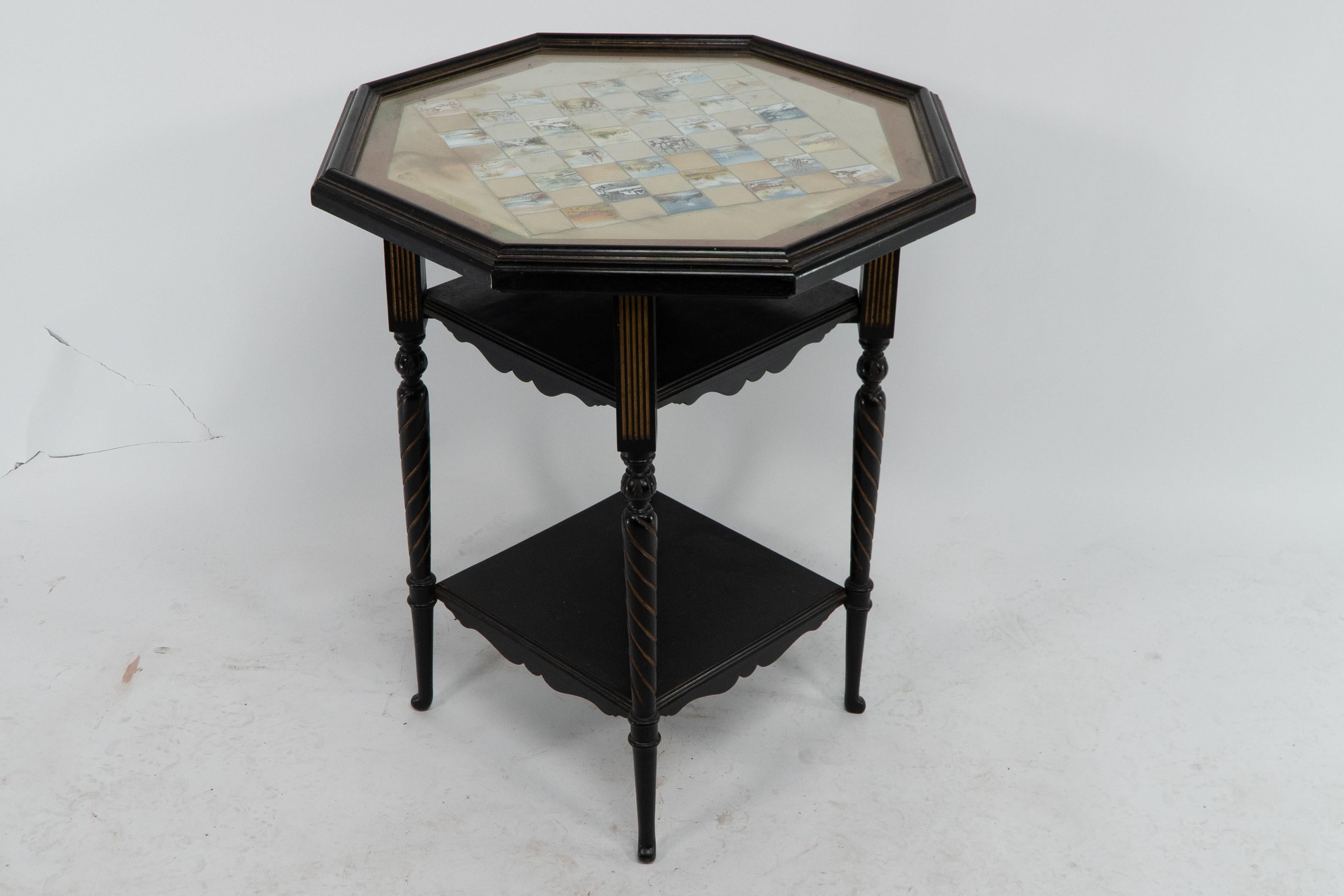 Aesthetic Movement E W Godwin for Collinson & Lock An ebonised & parcel gilt side table chess table For Sale
