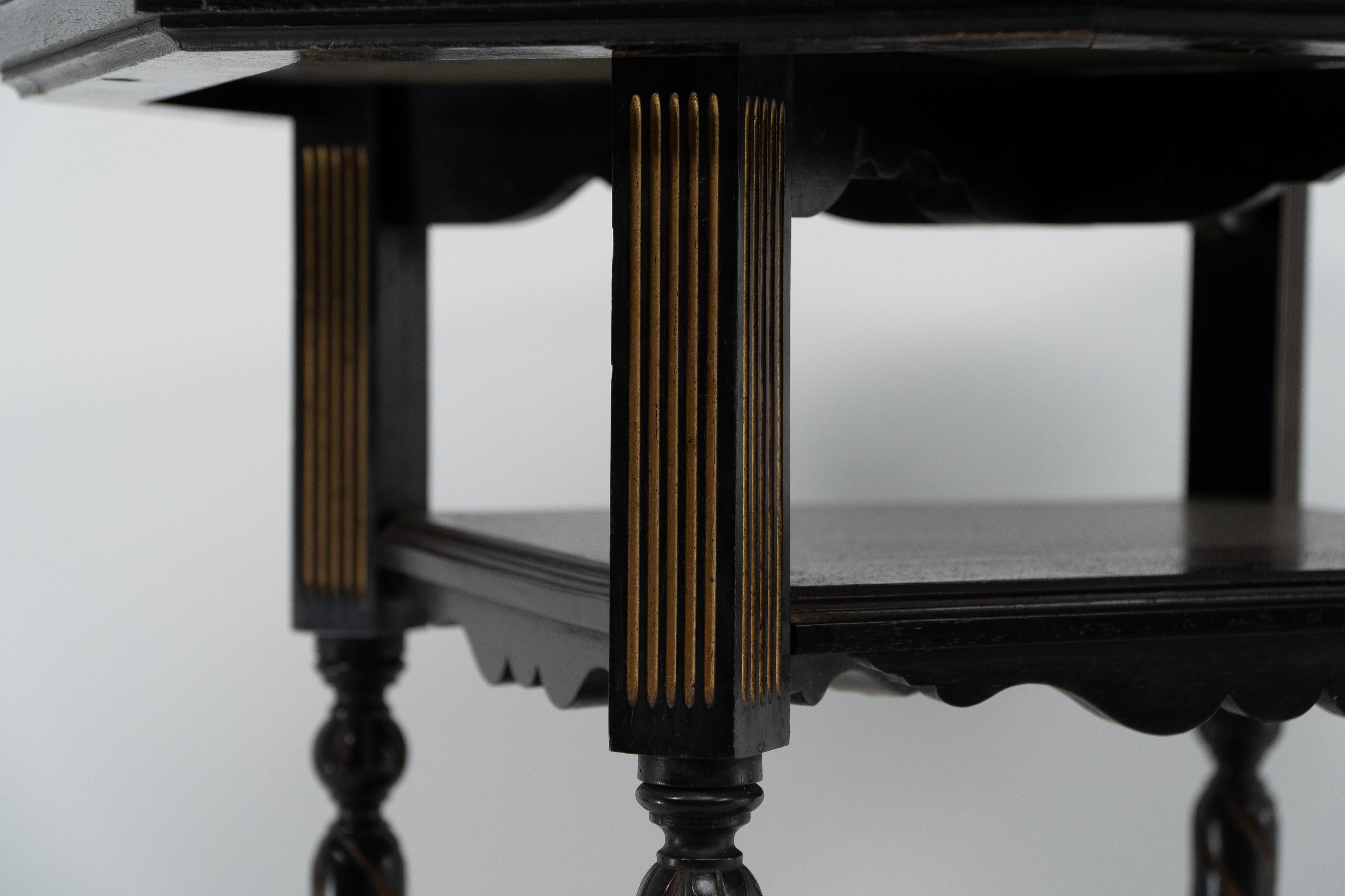 E W Godwin for Collinson & Lock An ebonised & parcel gilt side table chess table For Sale 2