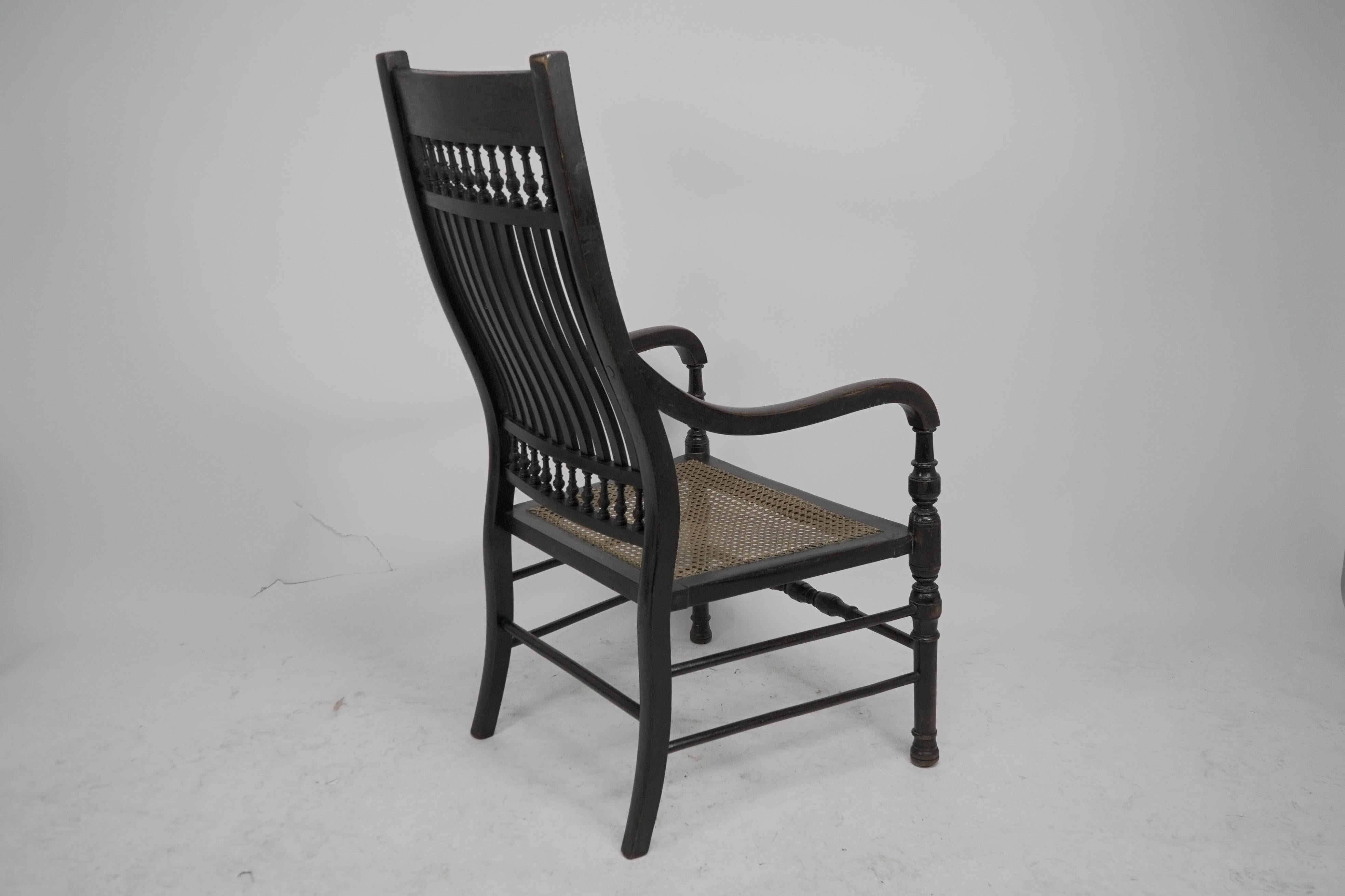 E W Godwin for William Watt An Aesthetic Movement tall back ebonized armchair. For Sale 7