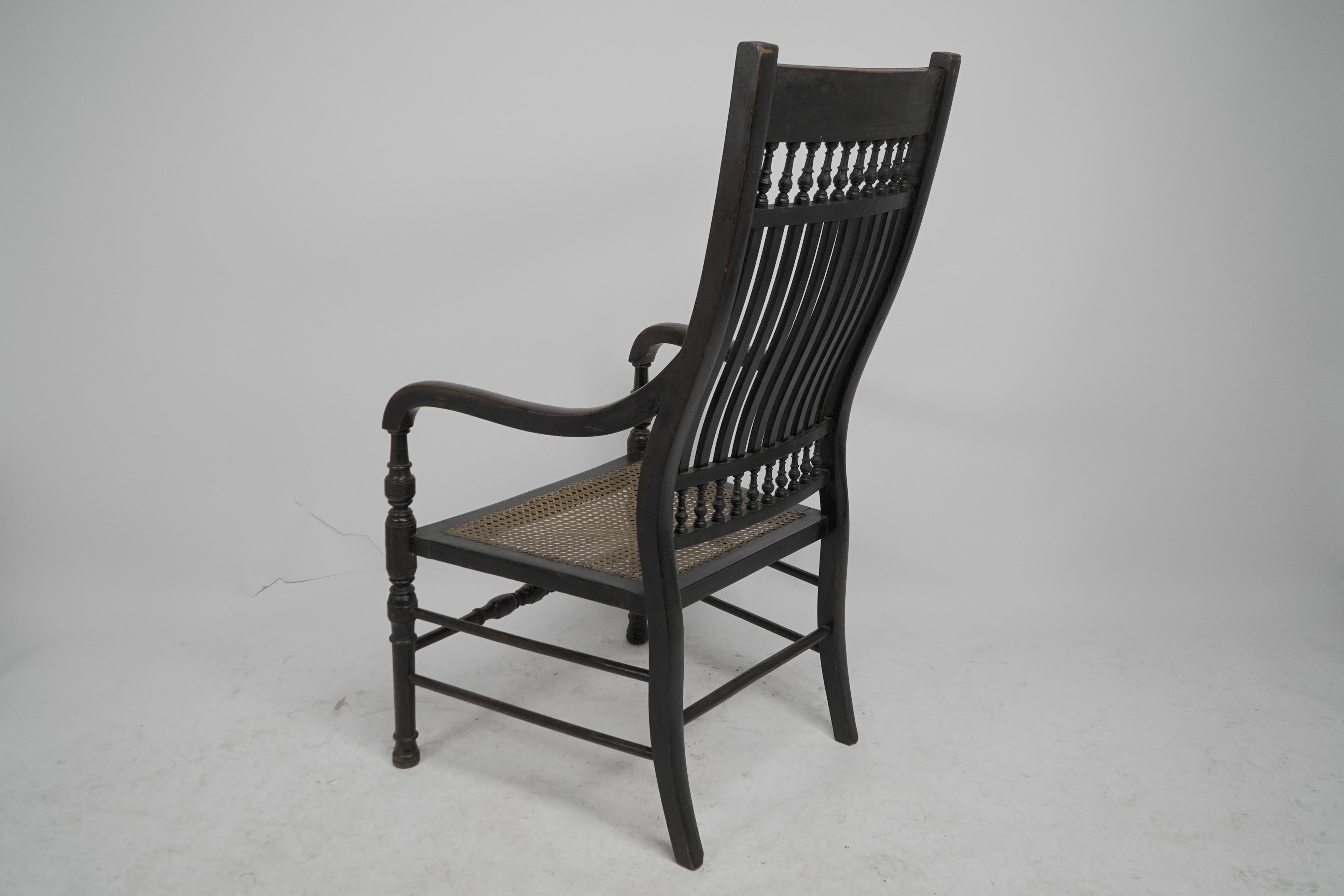 E W Godwin for William Watt An Aesthetic Movement tall back ebonized armchair. For Sale 9