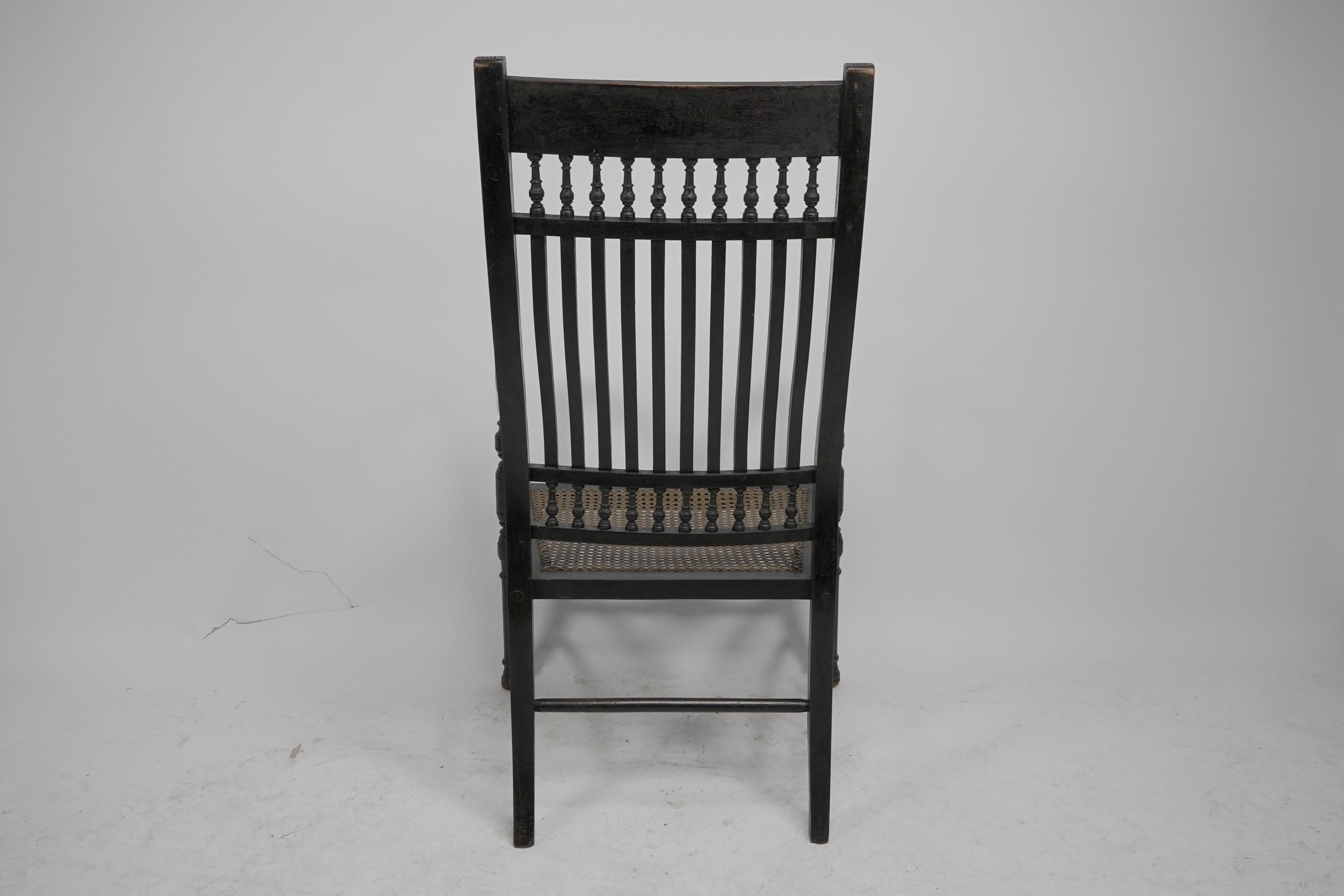 E W Godwin for William Watt An Aesthetic Movement tall back ebonized armchair. For Sale 8