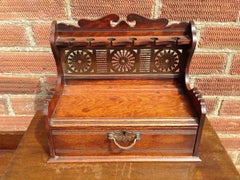 Aesthetic Movement Oak Pipe Rack with a Japanese Style Brass Fretwork Backplate