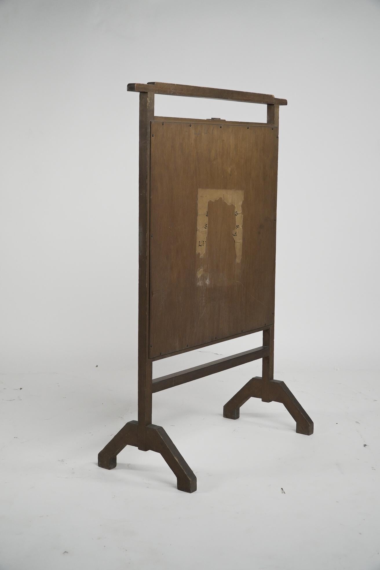 E W Godwin style. An Anglo-Japanese fire screen with a Japanese silk embroidery. For Sale 8