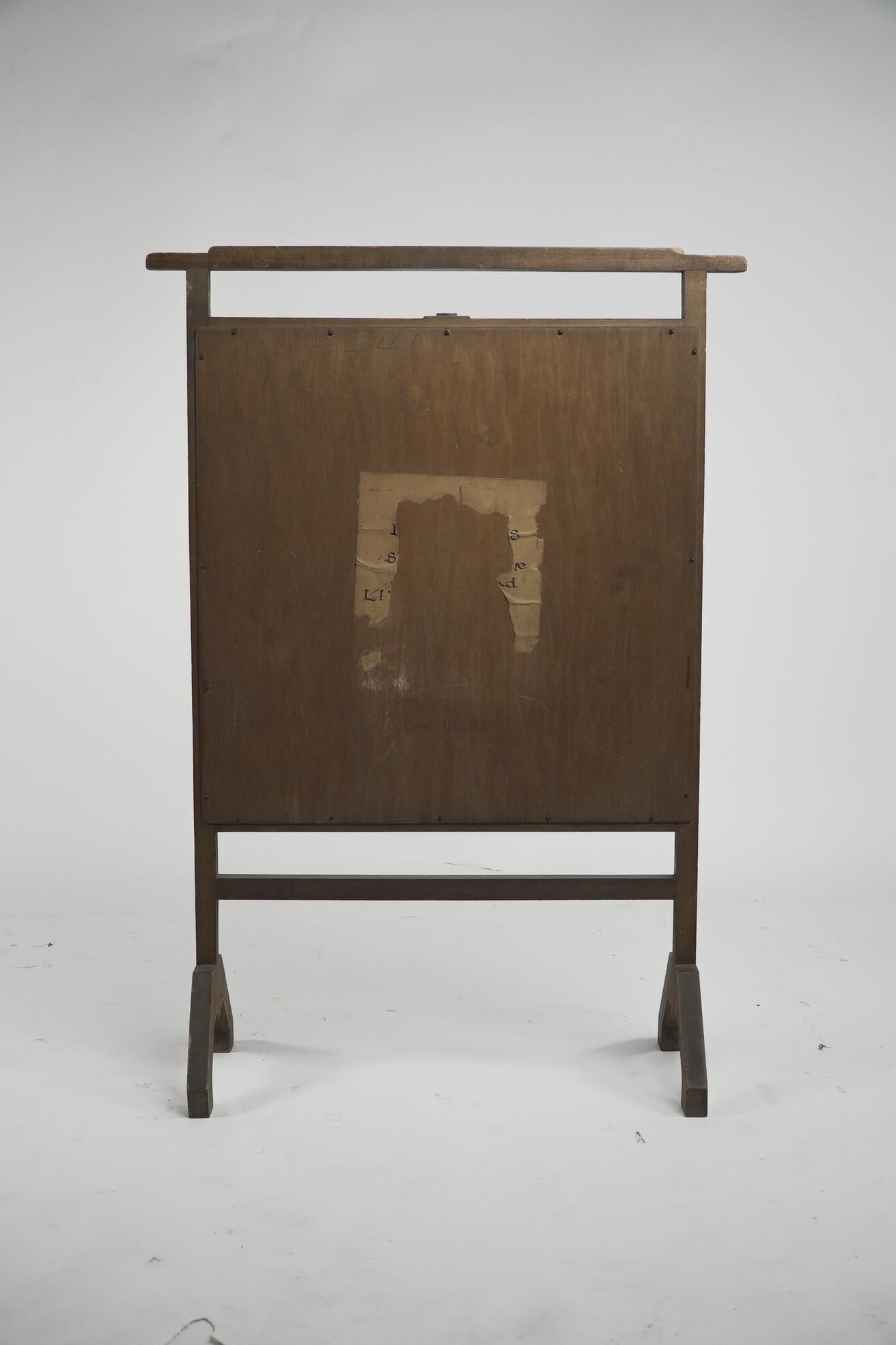 E W Godwin style. An Anglo-Japanese fire screen with a Japanese silk embroidery. For Sale 7