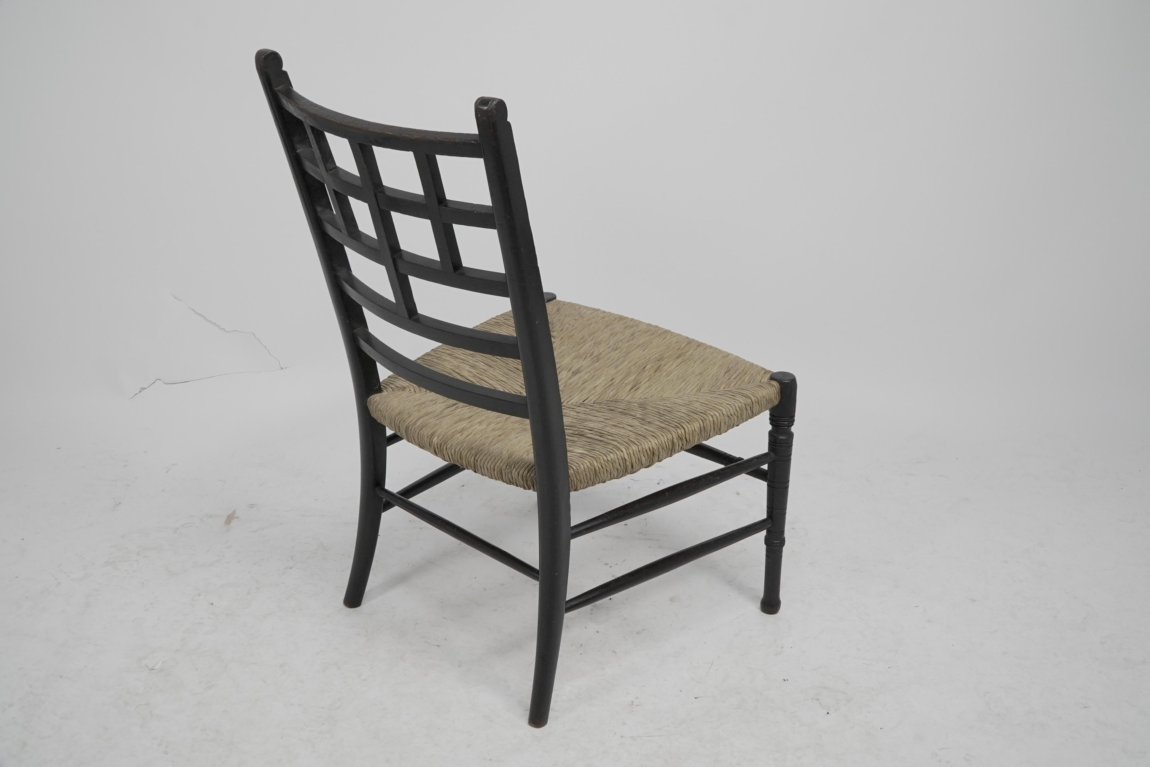 E W Godwin (style of). An Anglo-Japanese ebonized side chair For Sale 9