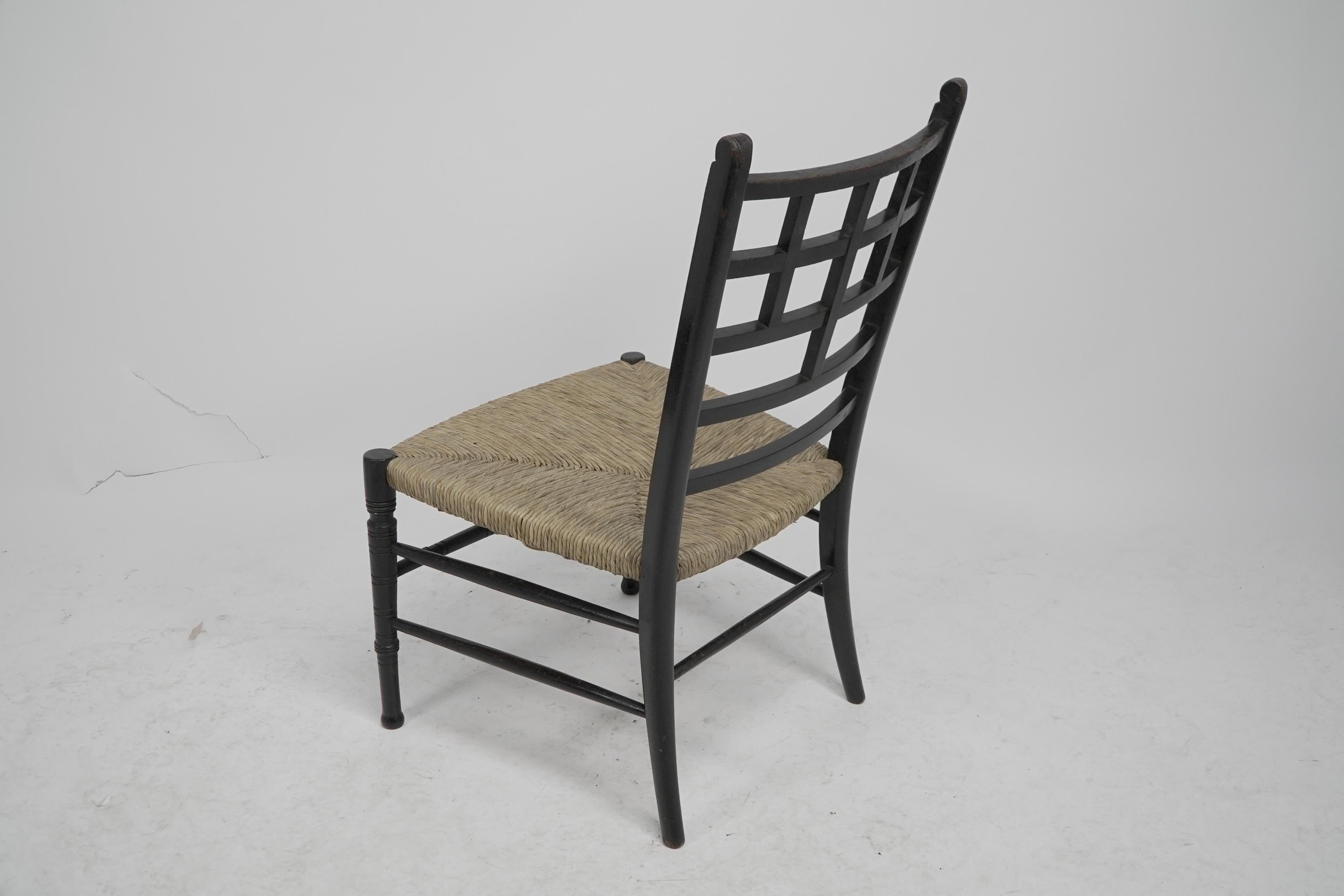 E W Godwin (style of). An Anglo-Japanese ebonized side chair For Sale 11