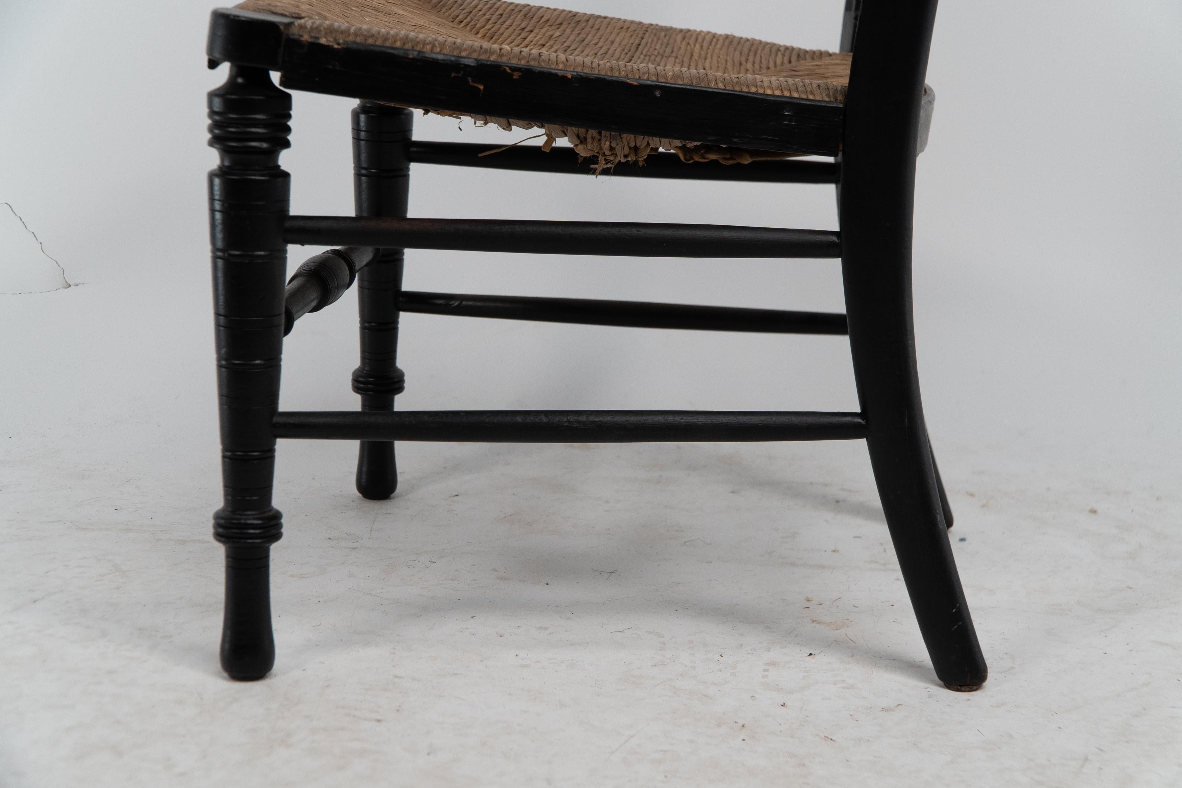 E W Godwin (style of). An Anglo-Japanese rush seat ebonized side chair For Sale 5
