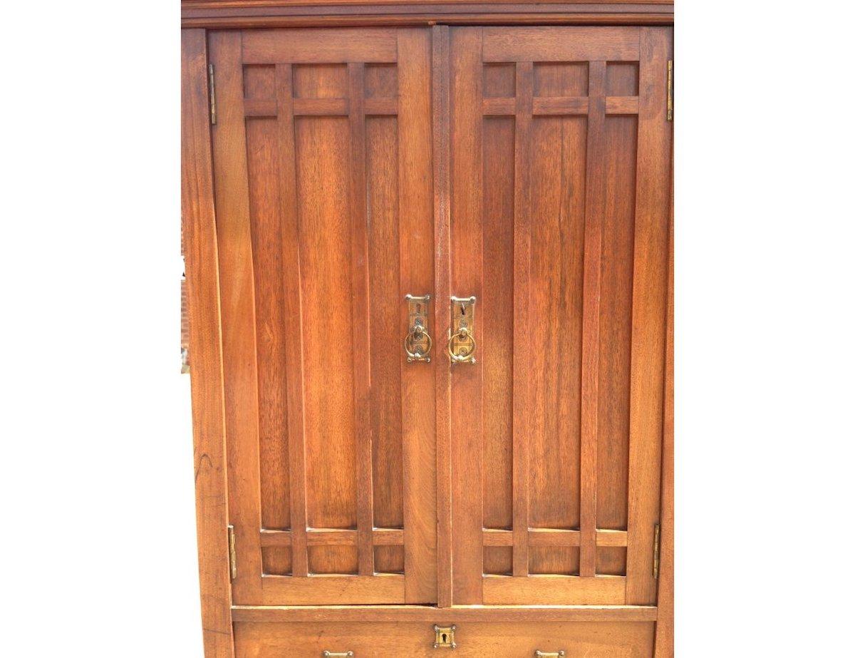 English E W Godwin Style of, an Anglo-Japanese Walnut Double Armoire Wardrobe Compactum For Sale