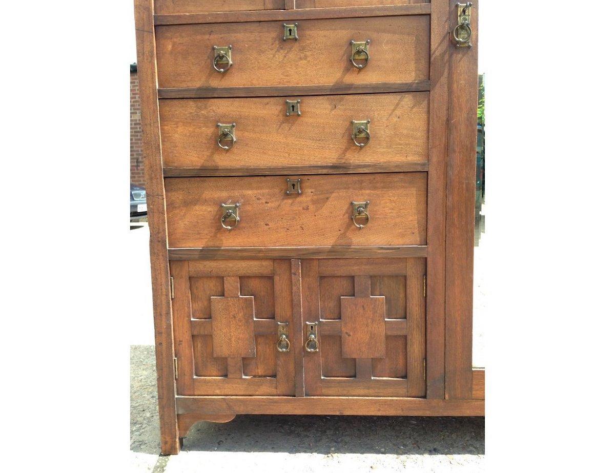 E W Godwin Style of, an Anglo-Japanese Walnut Double Armoire Wardrobe Compactum In Good Condition For Sale In London, GB