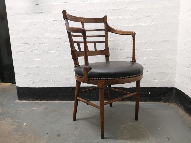 E W Godwin Style of Jacobean or Old English Aesthetic Movement Oak Armchair In Good Condition For Sale In London, GB