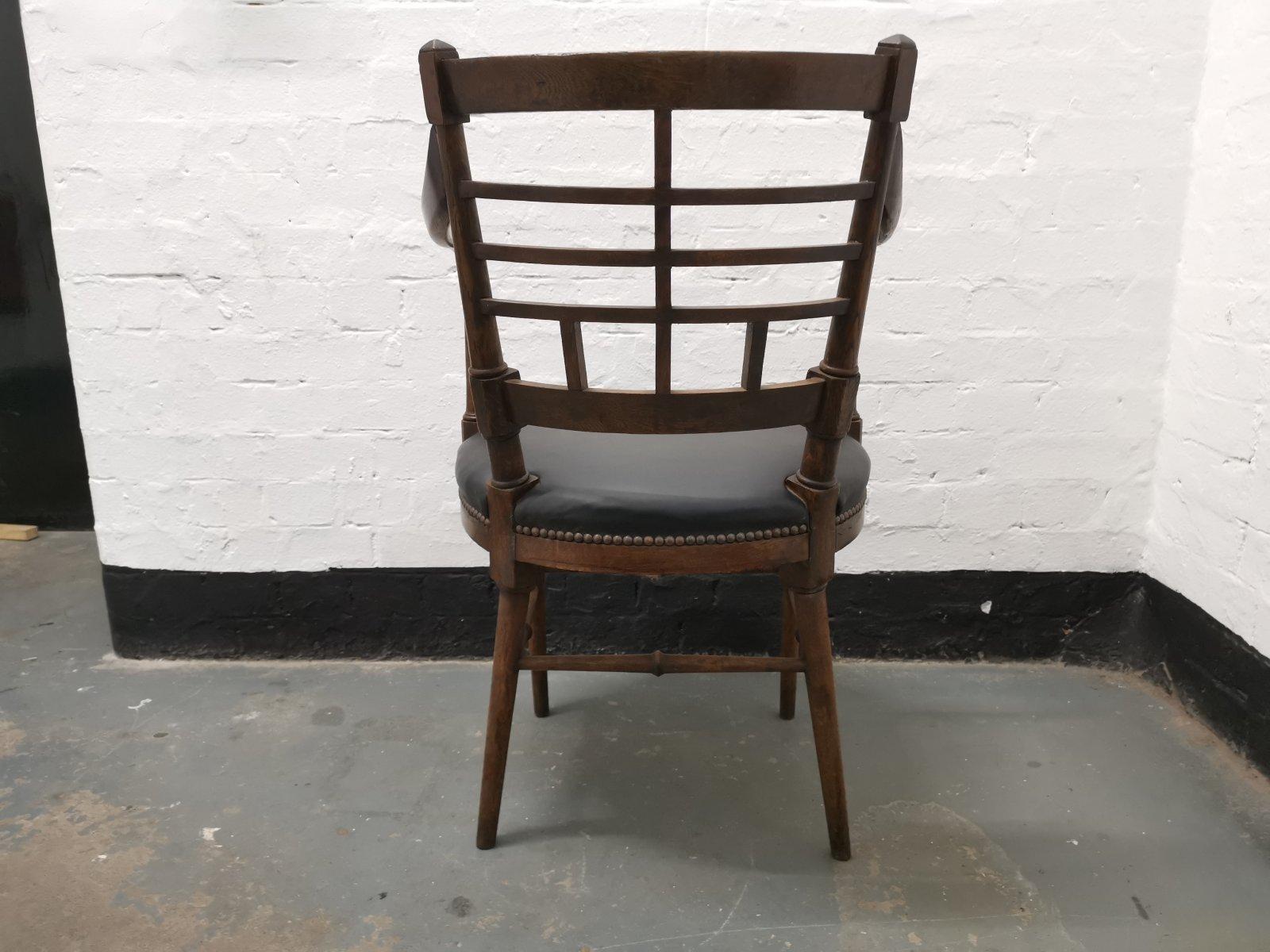 E W Godwin Style of Jacobean or Old English Aesthetic Movement Oak Armchair In Good Condition For Sale In London, GB