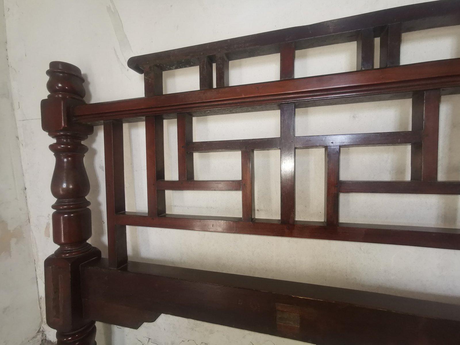 E W Godwin Style Rare Anglo-Japanese Walnut Double Bed with Lattice Work Details For Sale 3