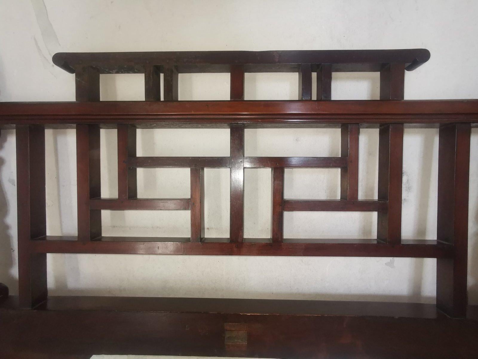 E W Godwin Style Rare Anglo-Japanese Walnut Double Bed with Lattice Work Details For Sale 5