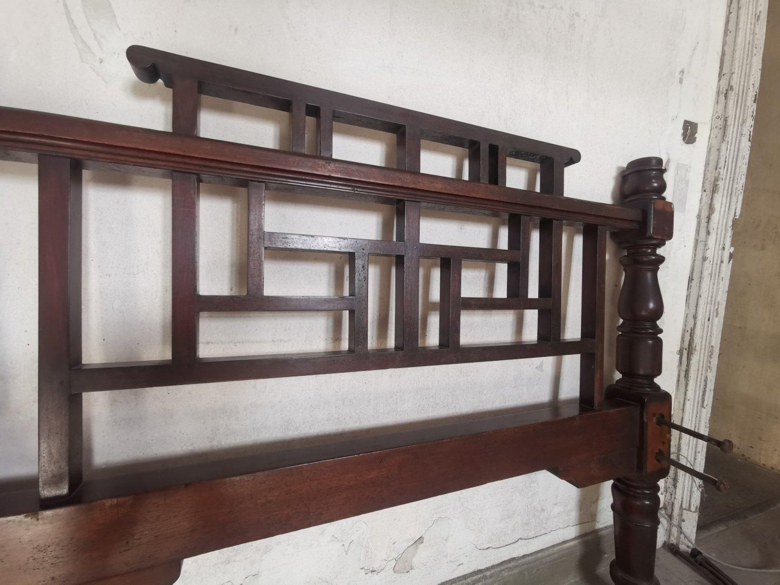 Hand-Crafted E W Godwin Style Rare Anglo-Japanese Walnut Double Bed with Lattice Work Details For Sale