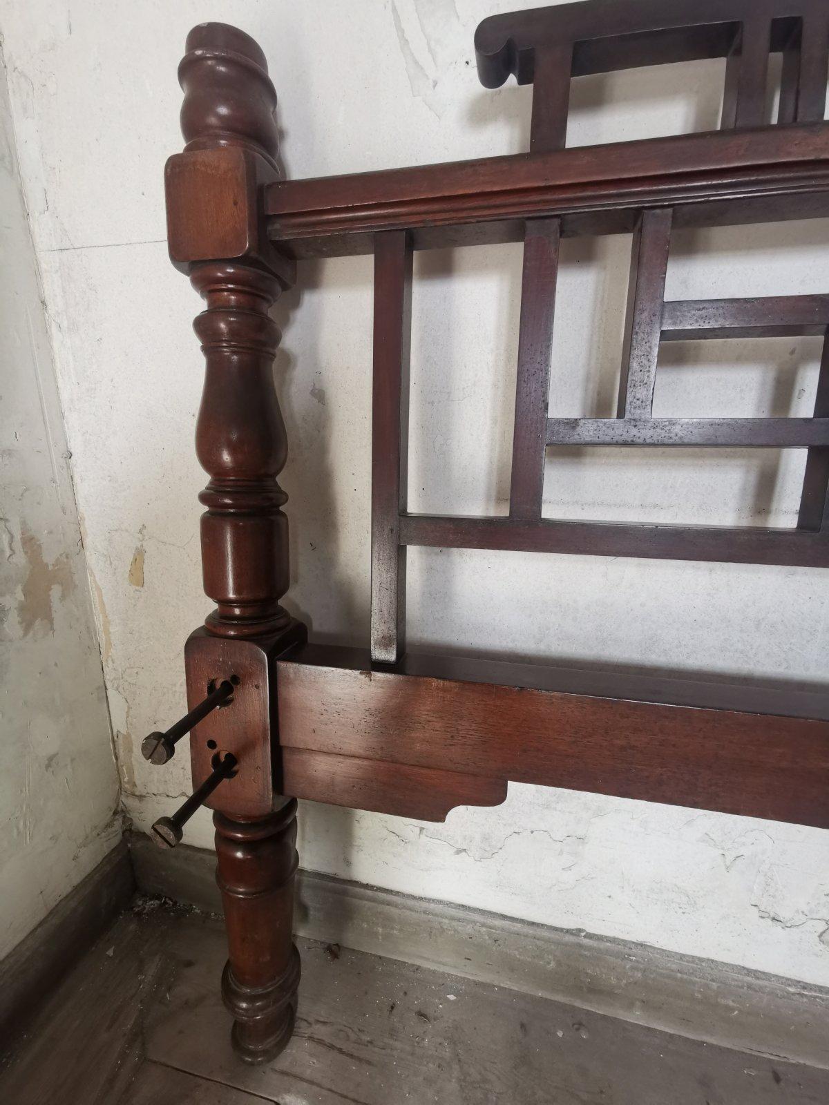 Late 19th Century E W Godwin Style Rare Anglo-Japanese Walnut Double Bed with Lattice Work Details For Sale