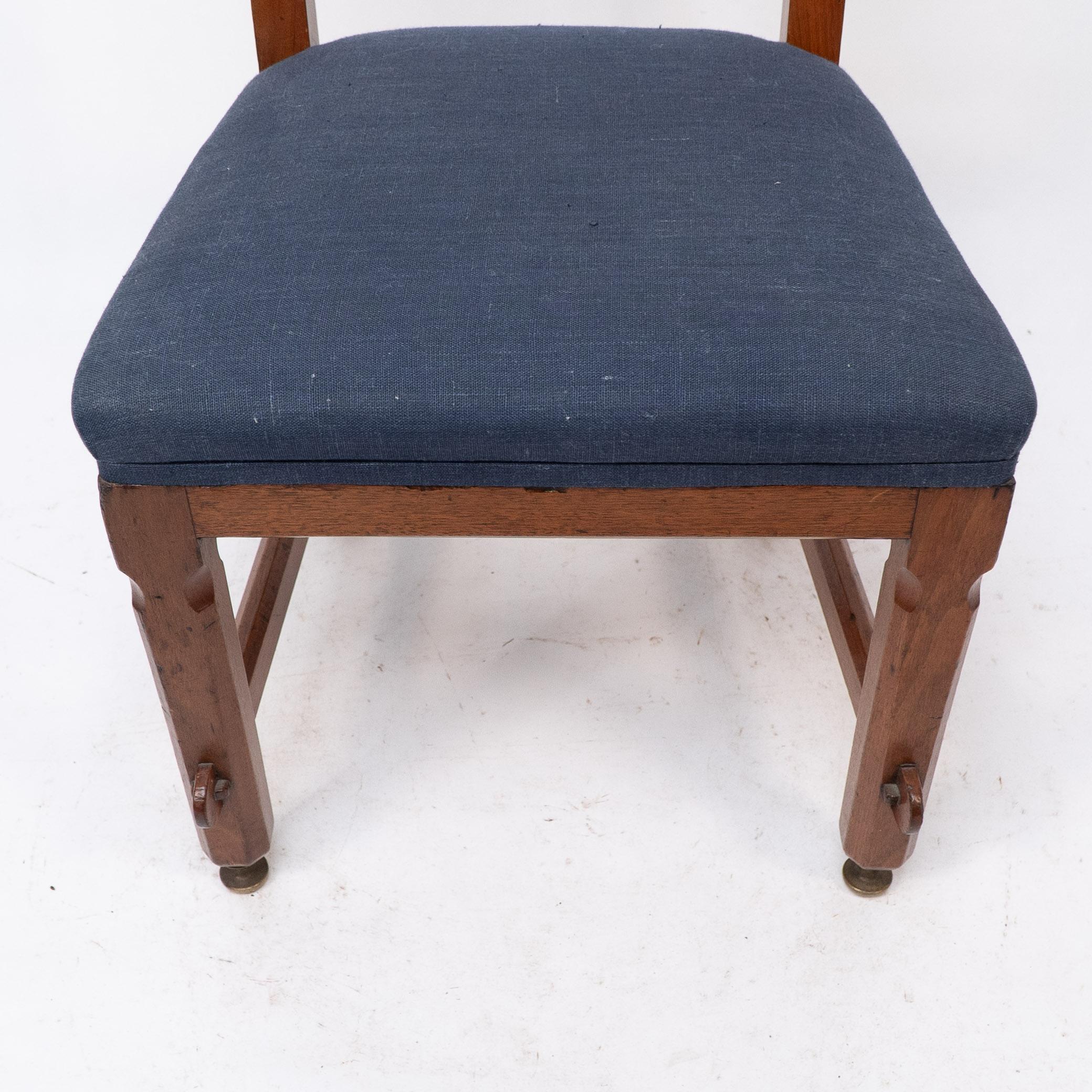 E W Pugin. A walnut side chair with curvaceous back rest with oak pegs For Sale 2