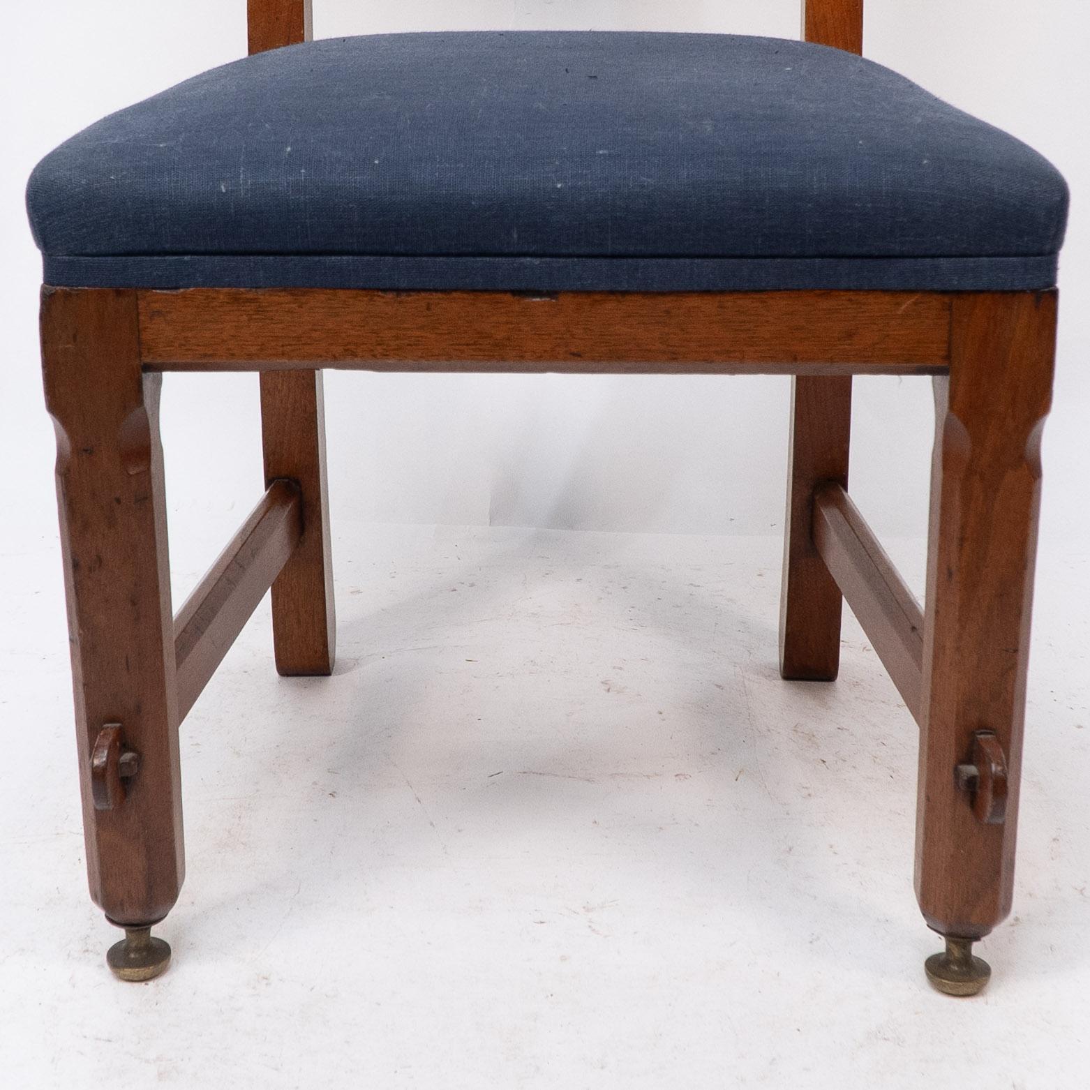 E W Pugin. A walnut side chair with curvaceous back rest with oak pegs For Sale 2