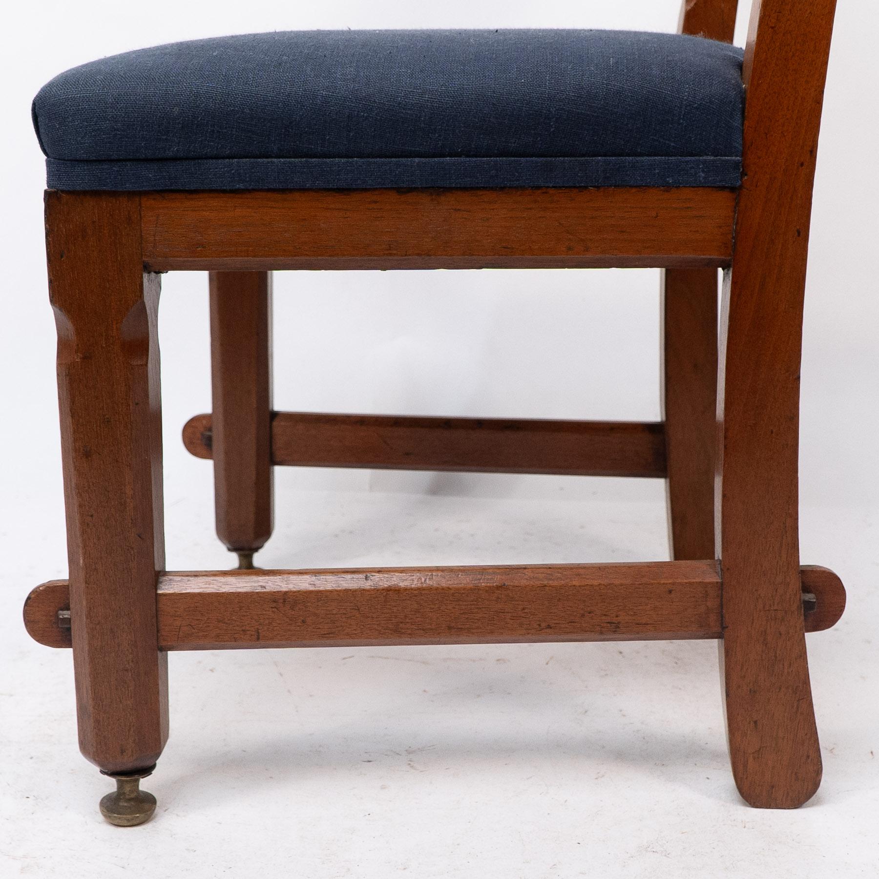 E W Pugin. A walnut side chair with curvaceous back rest with oak pegs For Sale 4