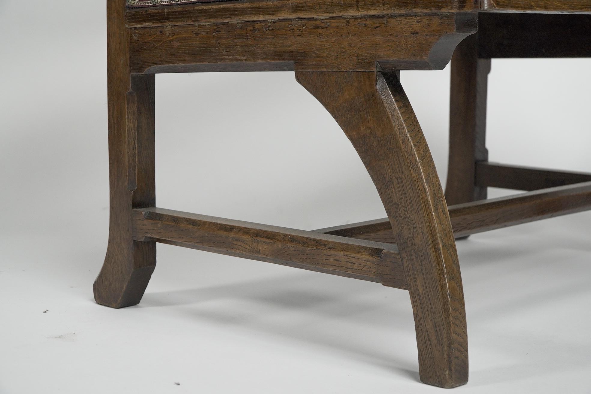 E W Pugin attri. A Gothic Revival oak duet chair with a wider than usual seat. For Sale 11
