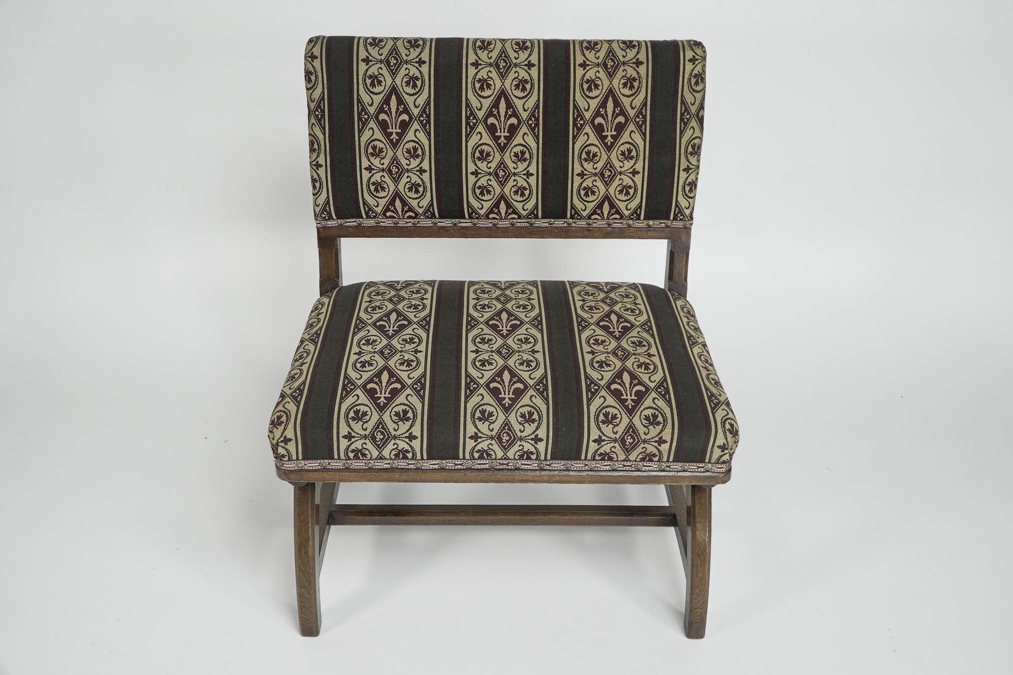E W Pugin attri. A Gothic Revival oak duet chair with a wider than usual seat. For Sale 1