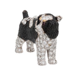 E. Wolfe 2.51 Carat Brittany Springer Spaniel Diamond Ruby Gold Dog Brooch