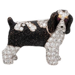 E. Wolfe 2.51 Carat Brittany Springer Spaniel Diamond Ruby Gold Dog Brooch