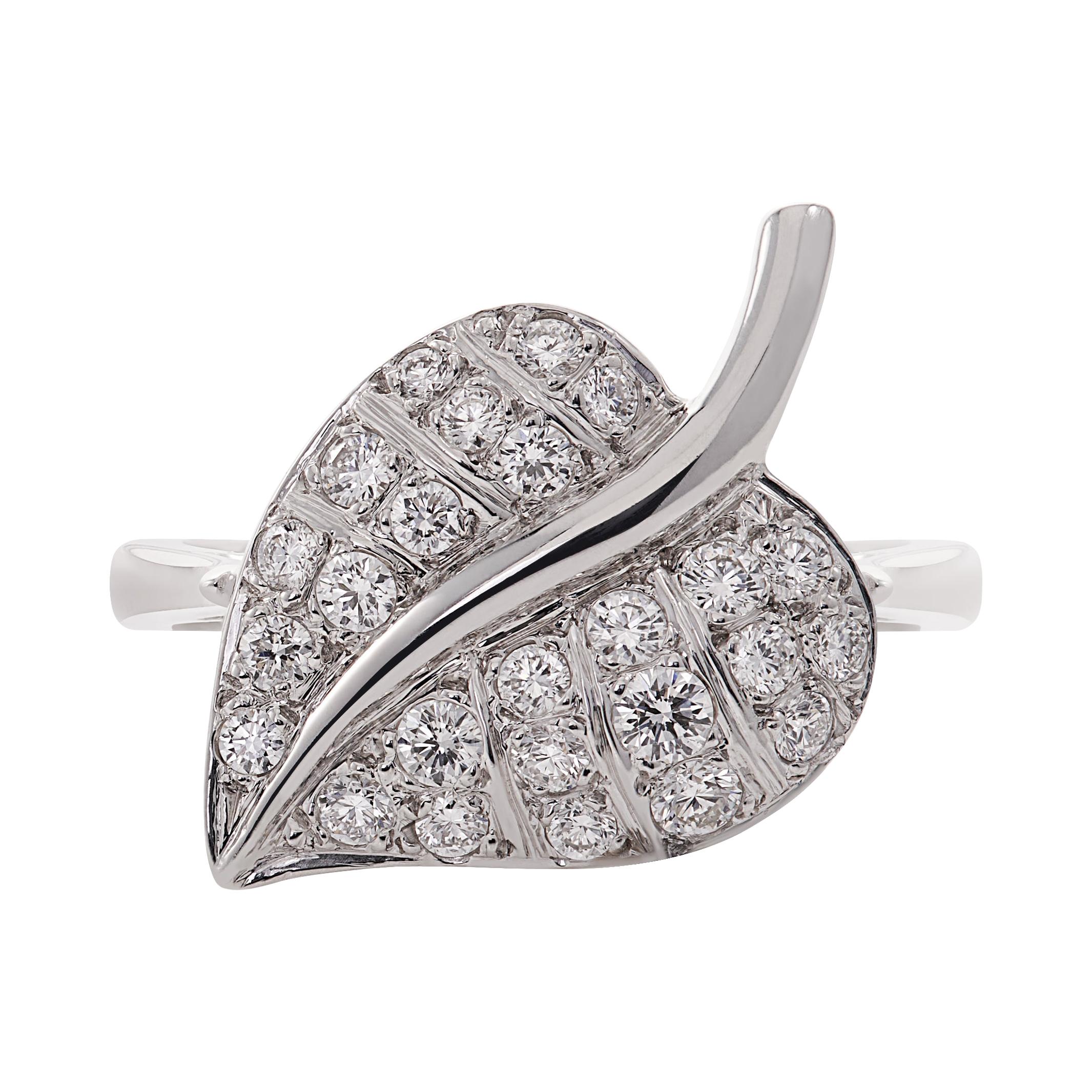 E Wolfe and Company 18ct White Gold Diamond-Set Leaf Ring For Sale