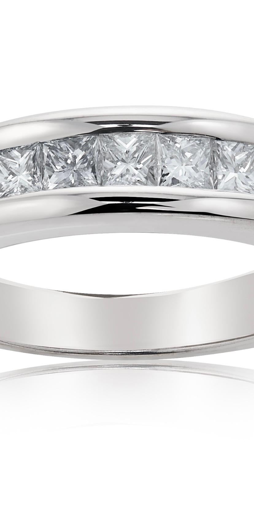 Princess Cut E Wolfe and Company Handmade 18ct White Gold Channel-Set Diamond Band Ring For Sale