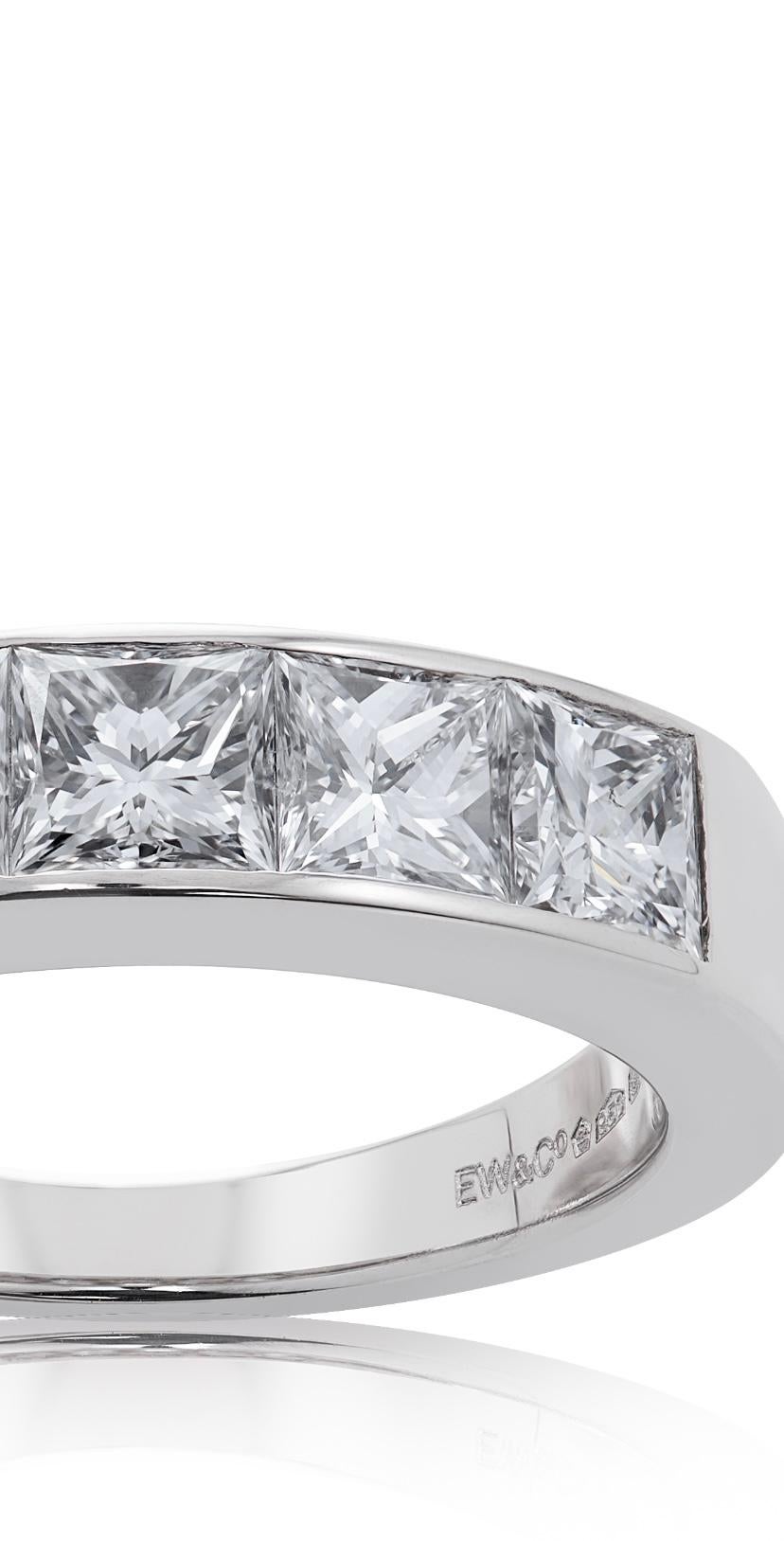 Contemporary E Wolfe and Company Handmade Five-Stone Princess-Cut Diamond Ring in Platinum