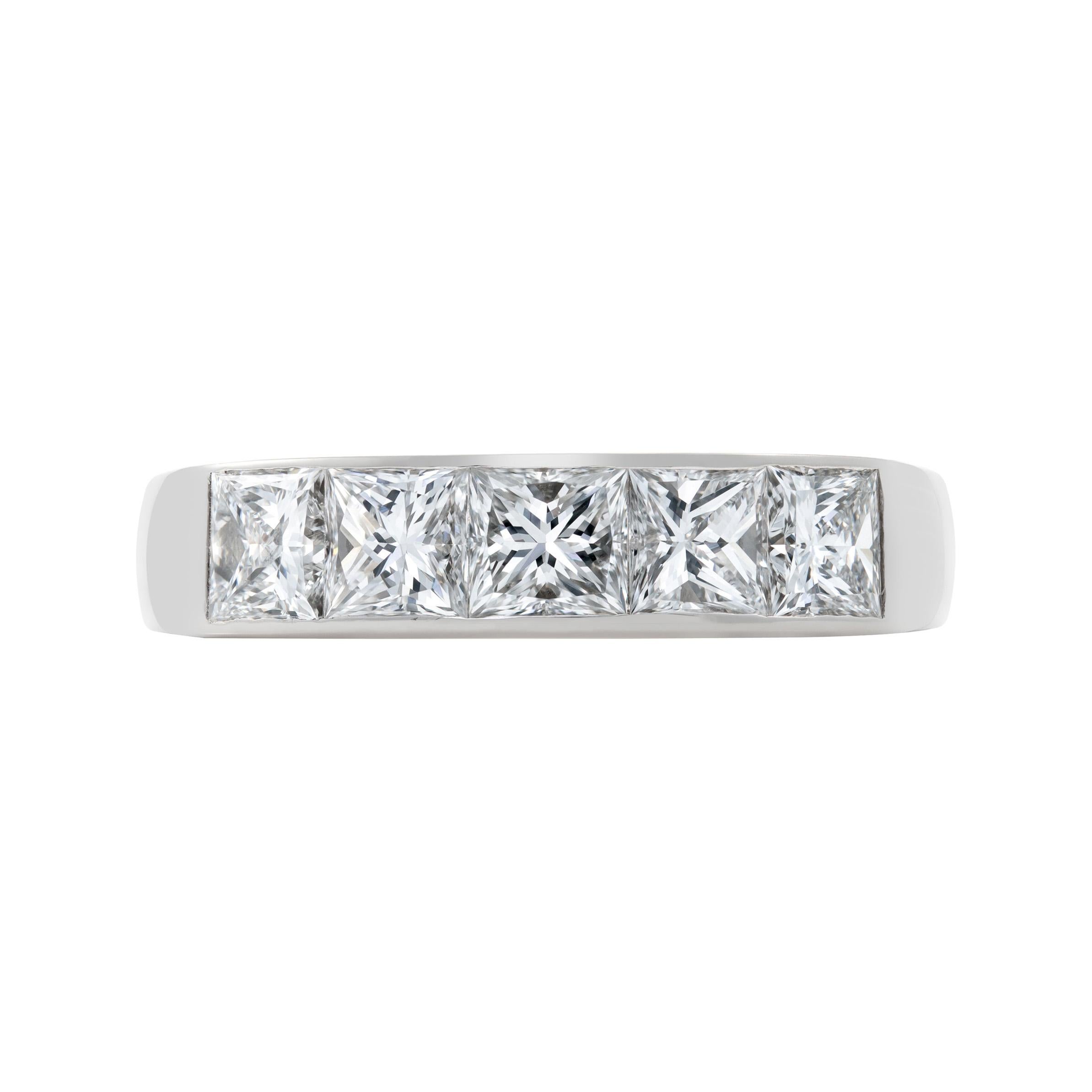 E Wolfe and Company Handmade Five-Stone Princess-Cut Diamond Ring in Platinum