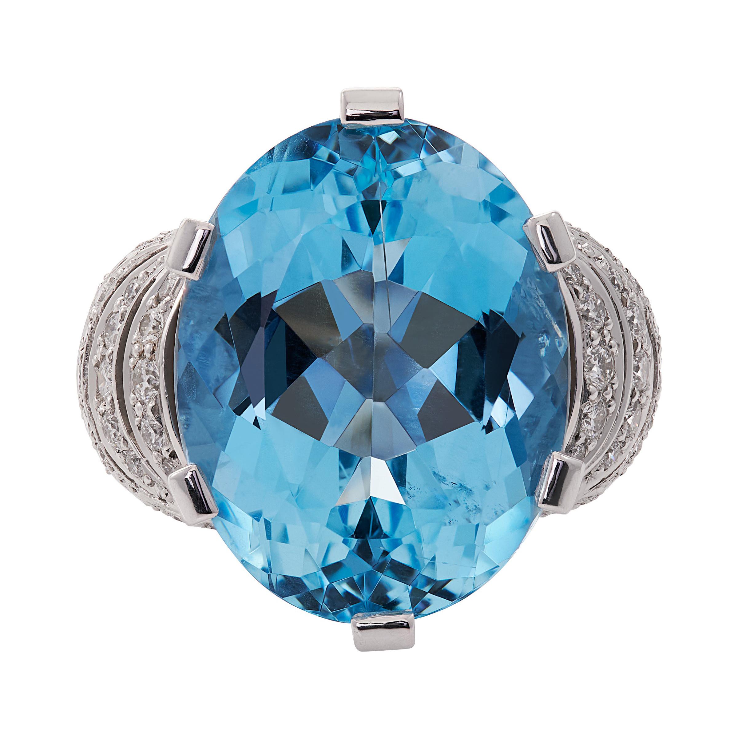 E Wolfe & Co 17.86ct Aquamarine and Diamond 18ct White Gold Cocktail Ring For Sale