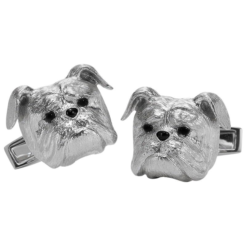 E. Wolfe & Co. 18 Karat Gold Bulldog Cufflinks with Sapphire and Black Onyx For Sale