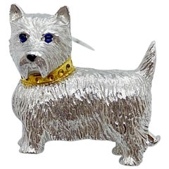 18 Karat Weißgold "Westie" Hundebrosche von E. Wolfe & Co.