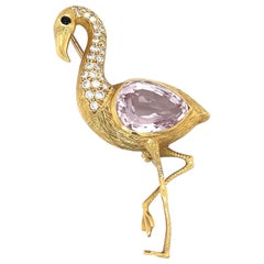E. Wolfe & Co. 18 KT YG Flamingo Brooch 11.99Ct Kunzite & 0.47Ct Diamonds