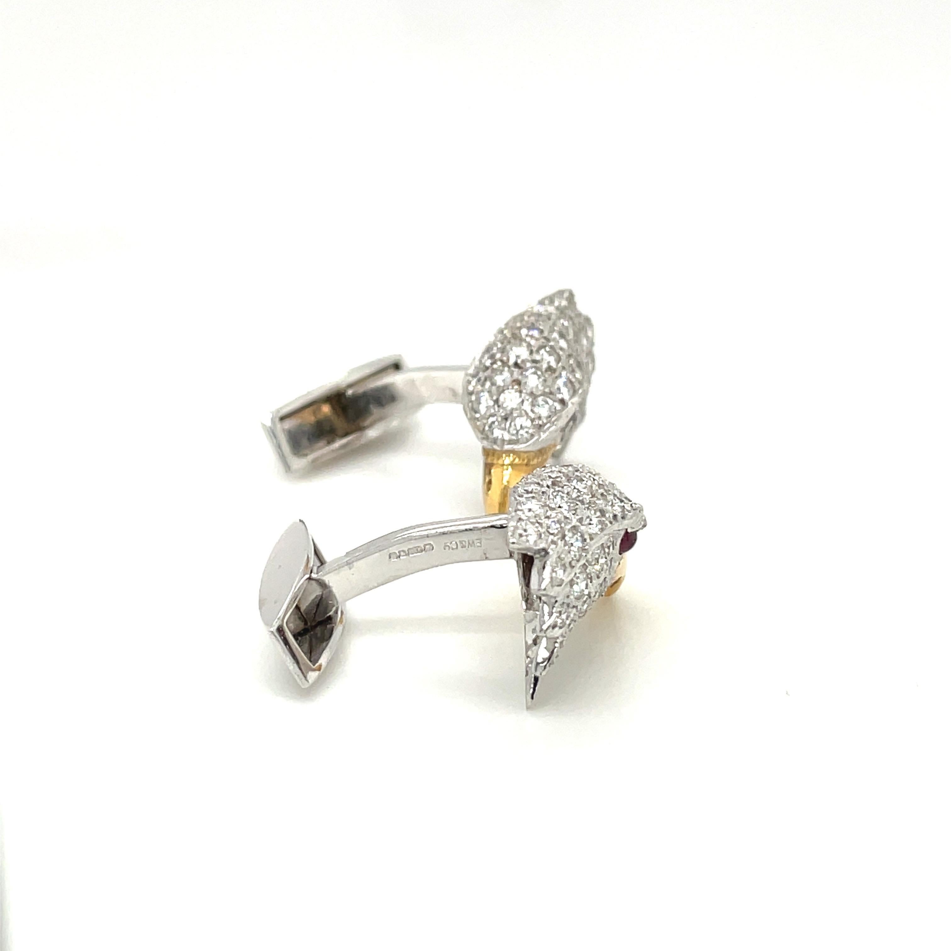 E. Wolfe & Co. Boutons de manchette tête d'aigle en or blanc 18 carats et diamants 2,55 carats en vente 1